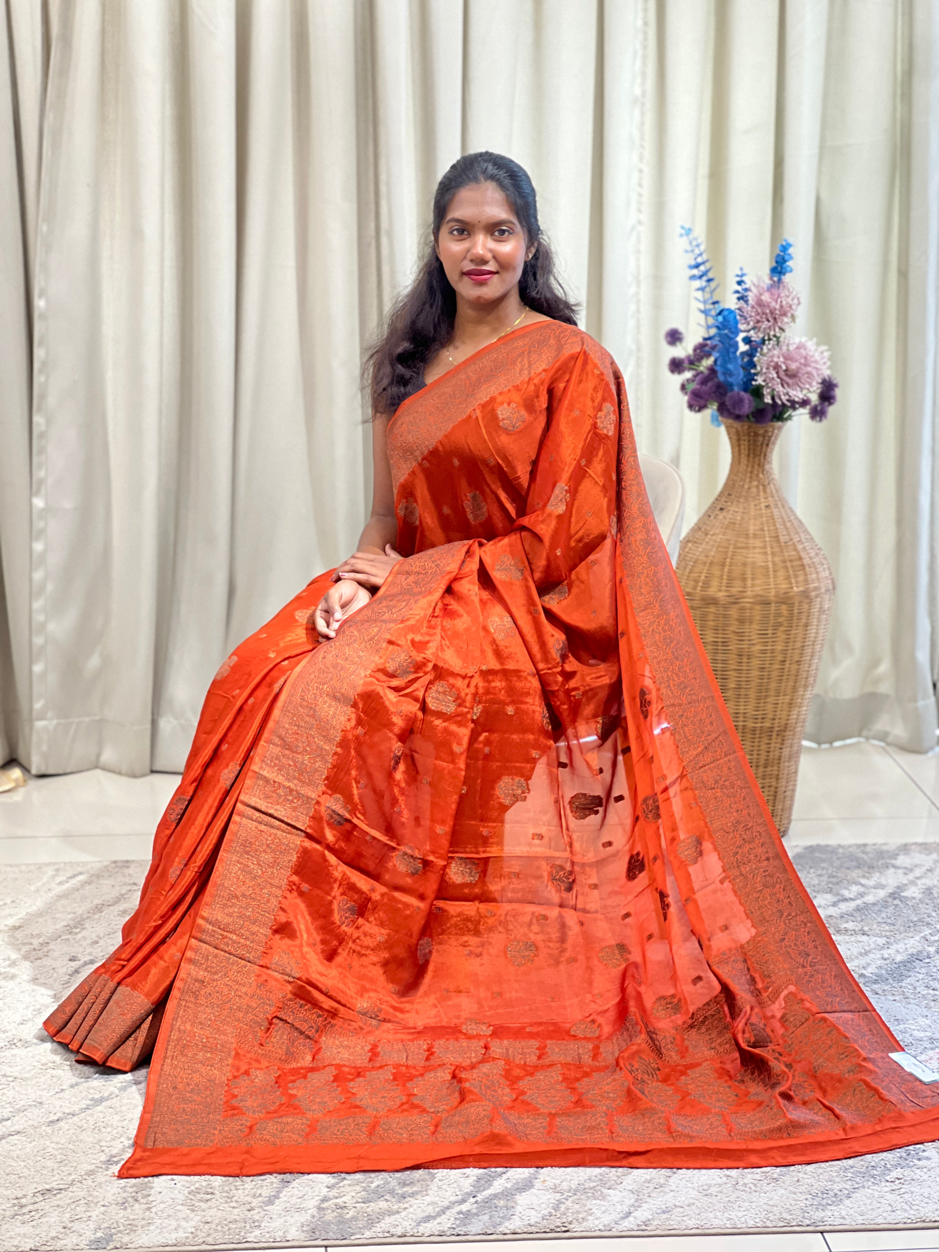 Antique Zari and Thread Weaving Chinnon Saree | YNG1739