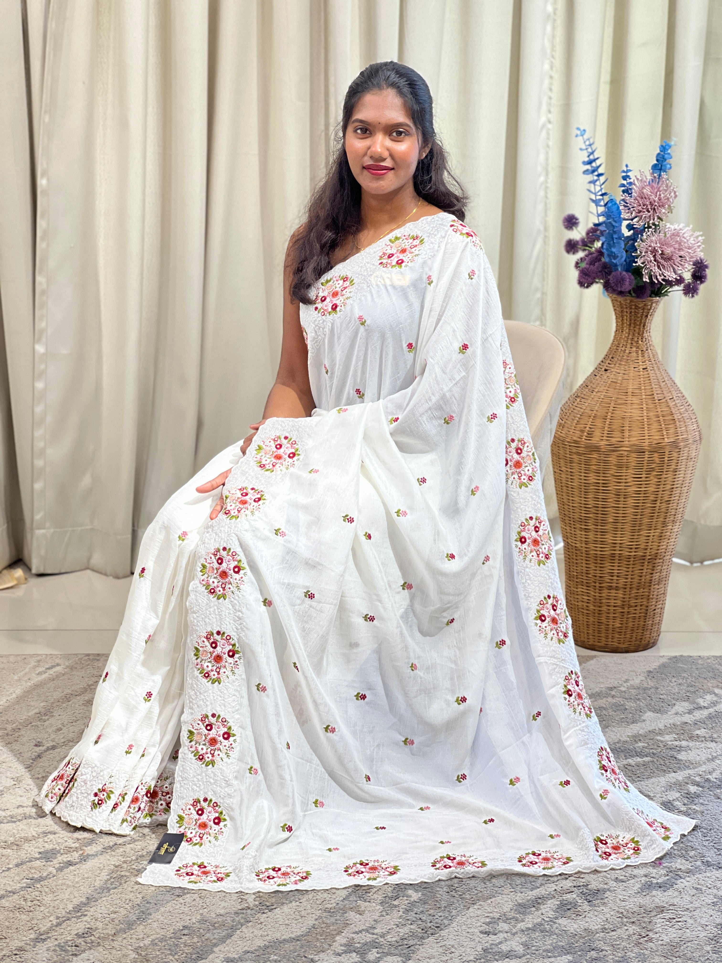 Floral Embroidery Pattern Semi Silk Saree | RP846