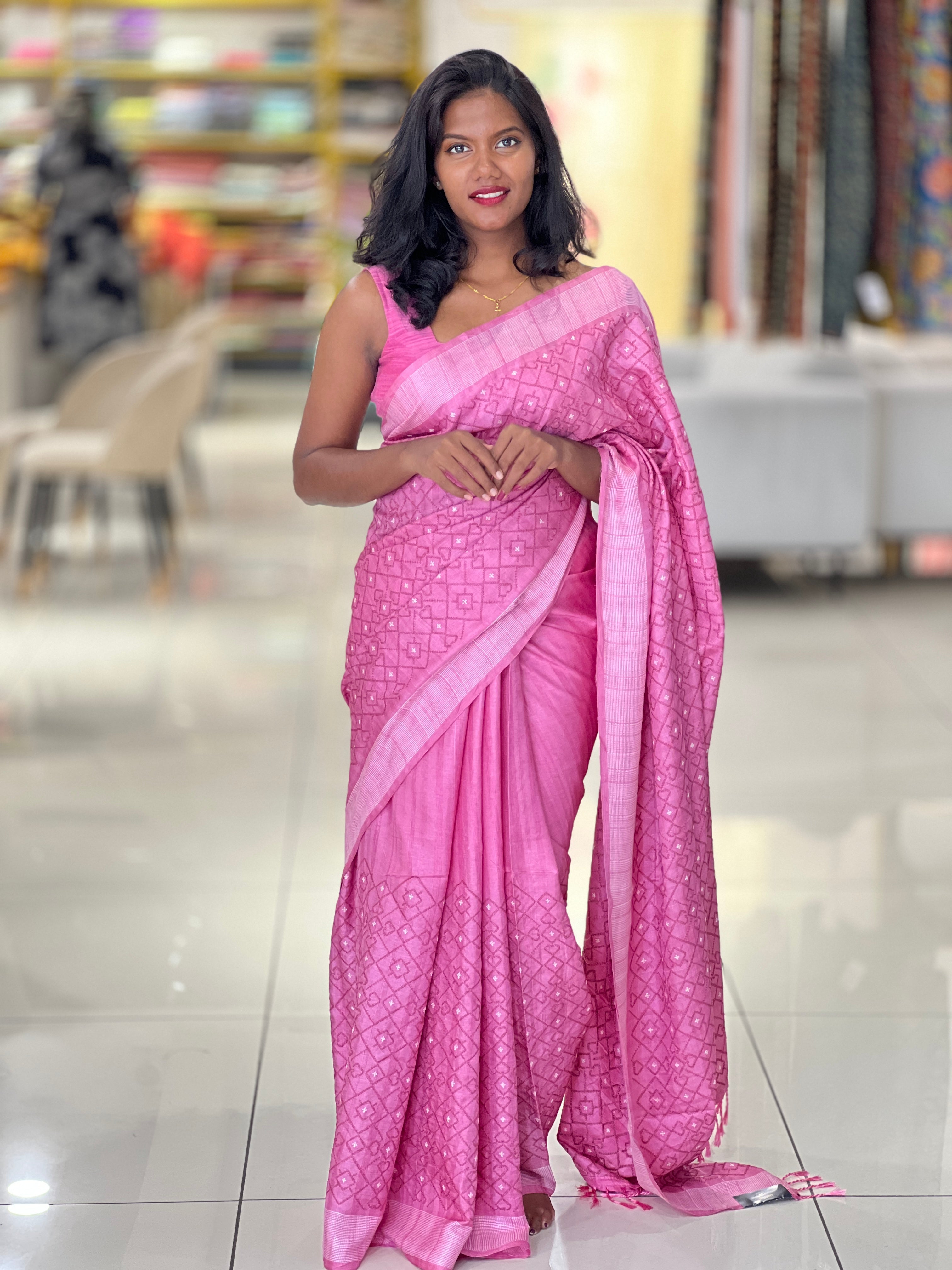 Machine Embroidery Detailed Semi Tussar Saree | SUN286
