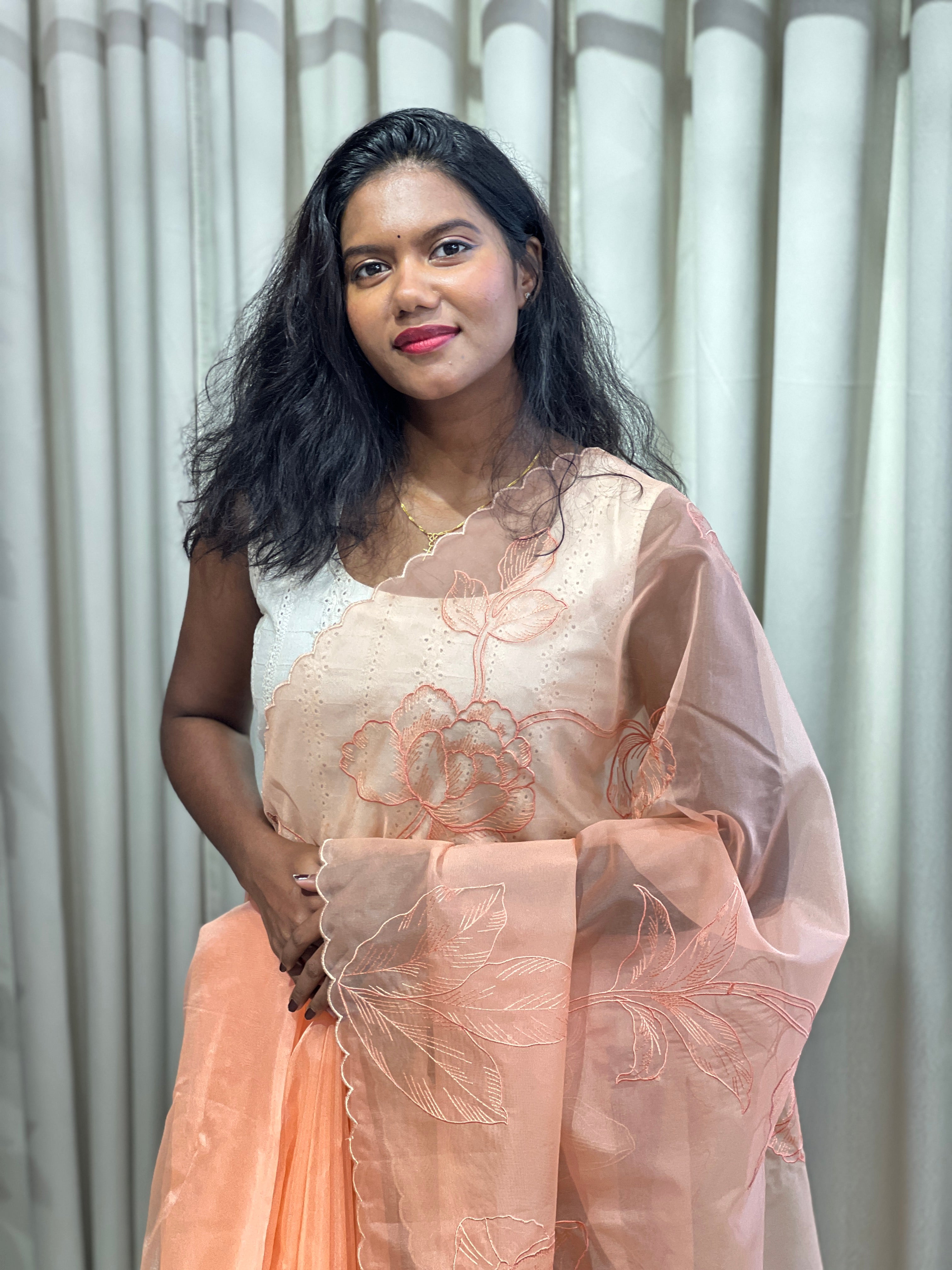 Floral Machine Embroidery Detailed Organza Saree | MM383