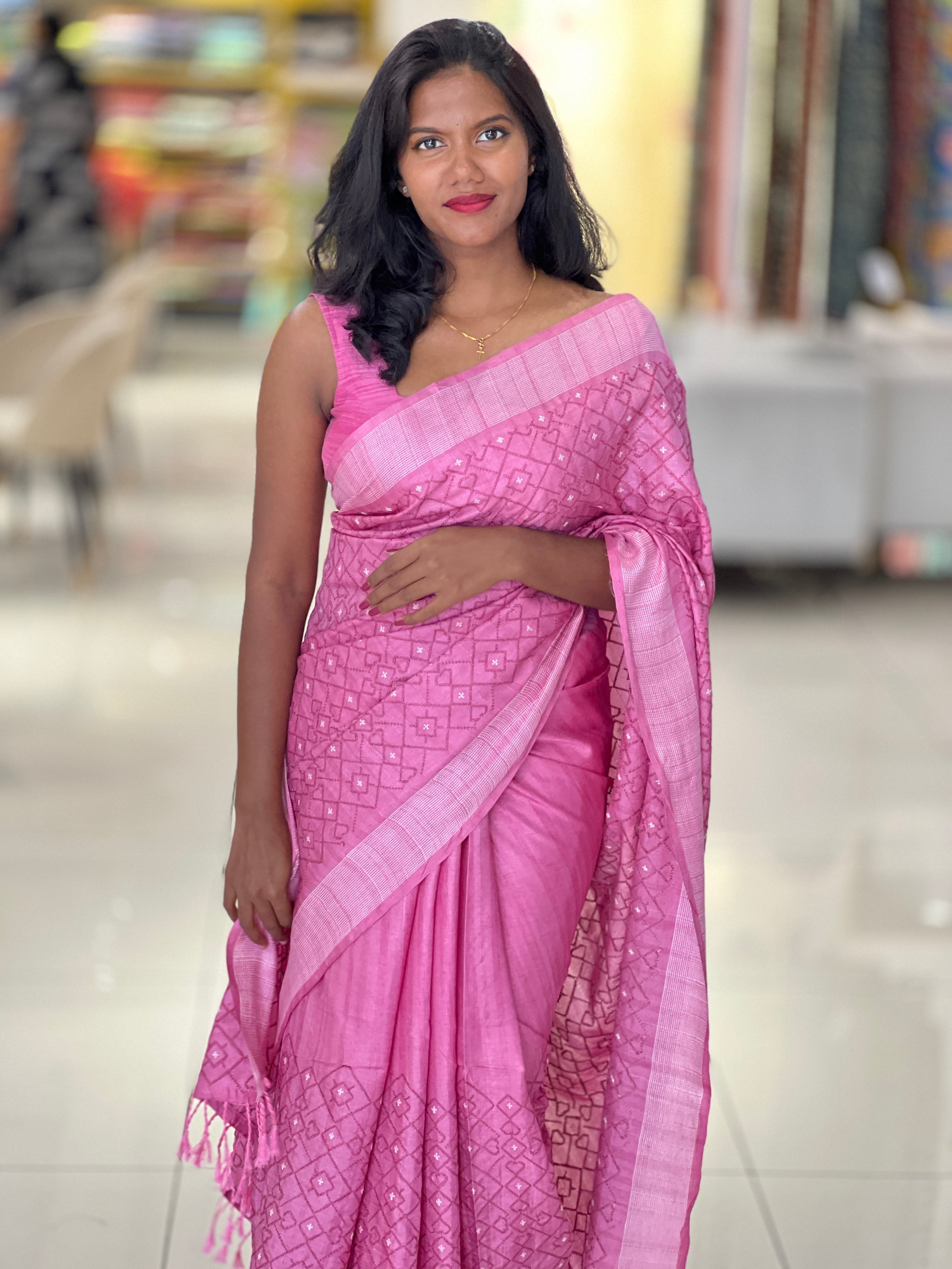 Machine Embroidery Detailed Semi Tussar Saree | SUN286