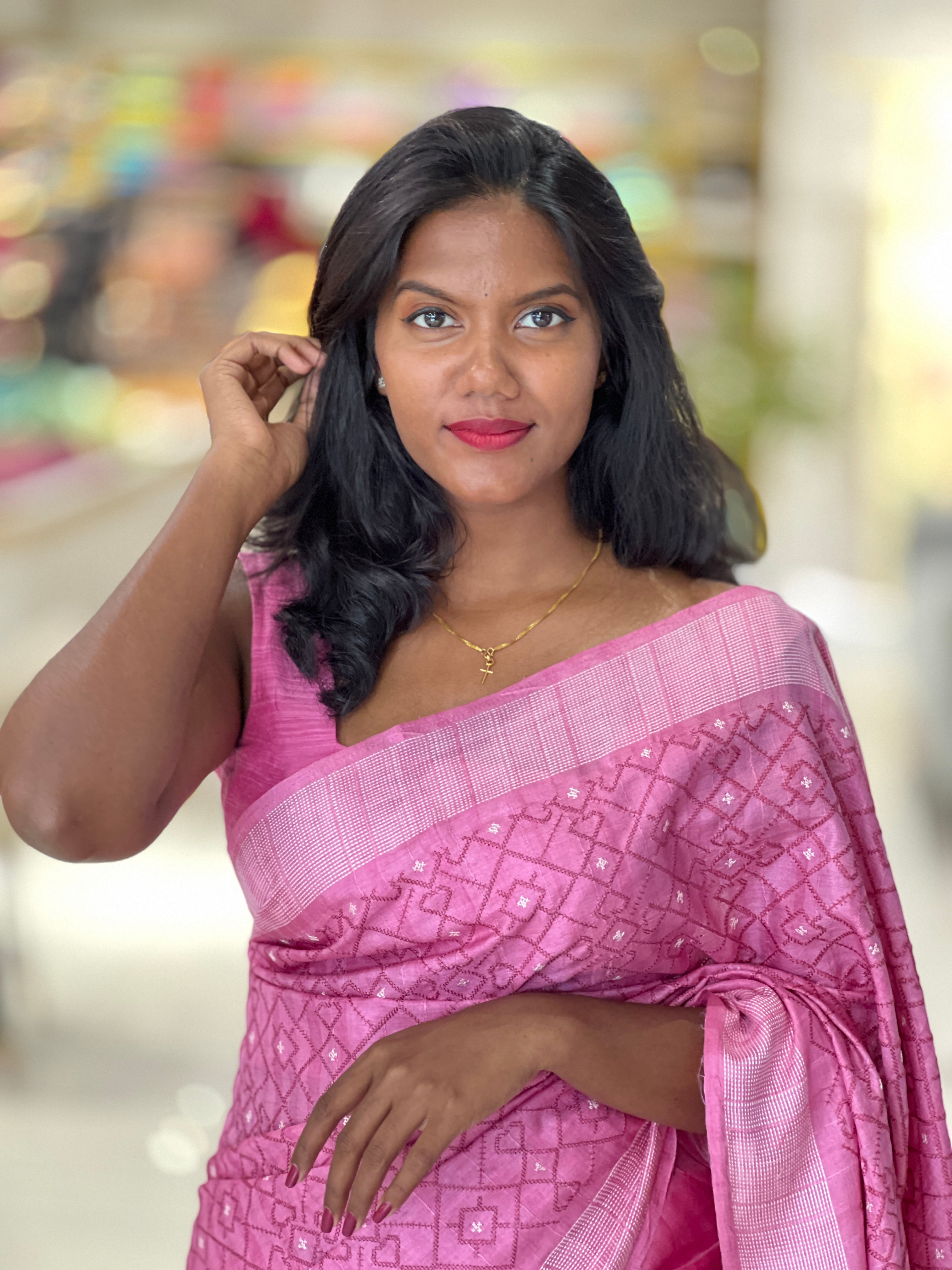 Machine Embroidery Detailed Semi Tussar Saree | SUN286