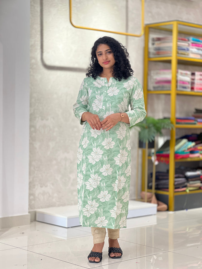 Screen Printed Slub Cotton Finish Kurta | NCF189