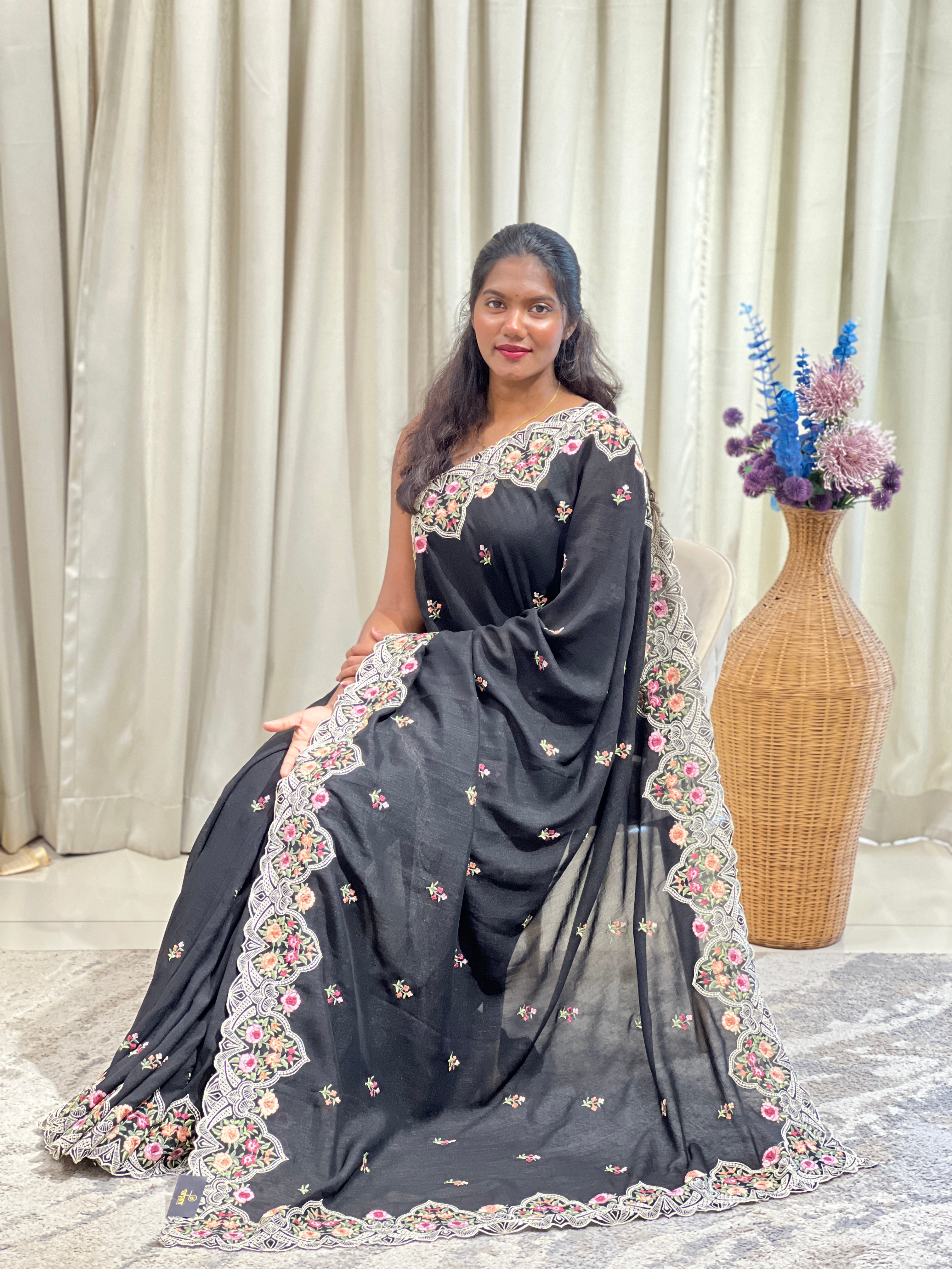 Floral Embroidery Pattern Semi Tussar Saree | RP853