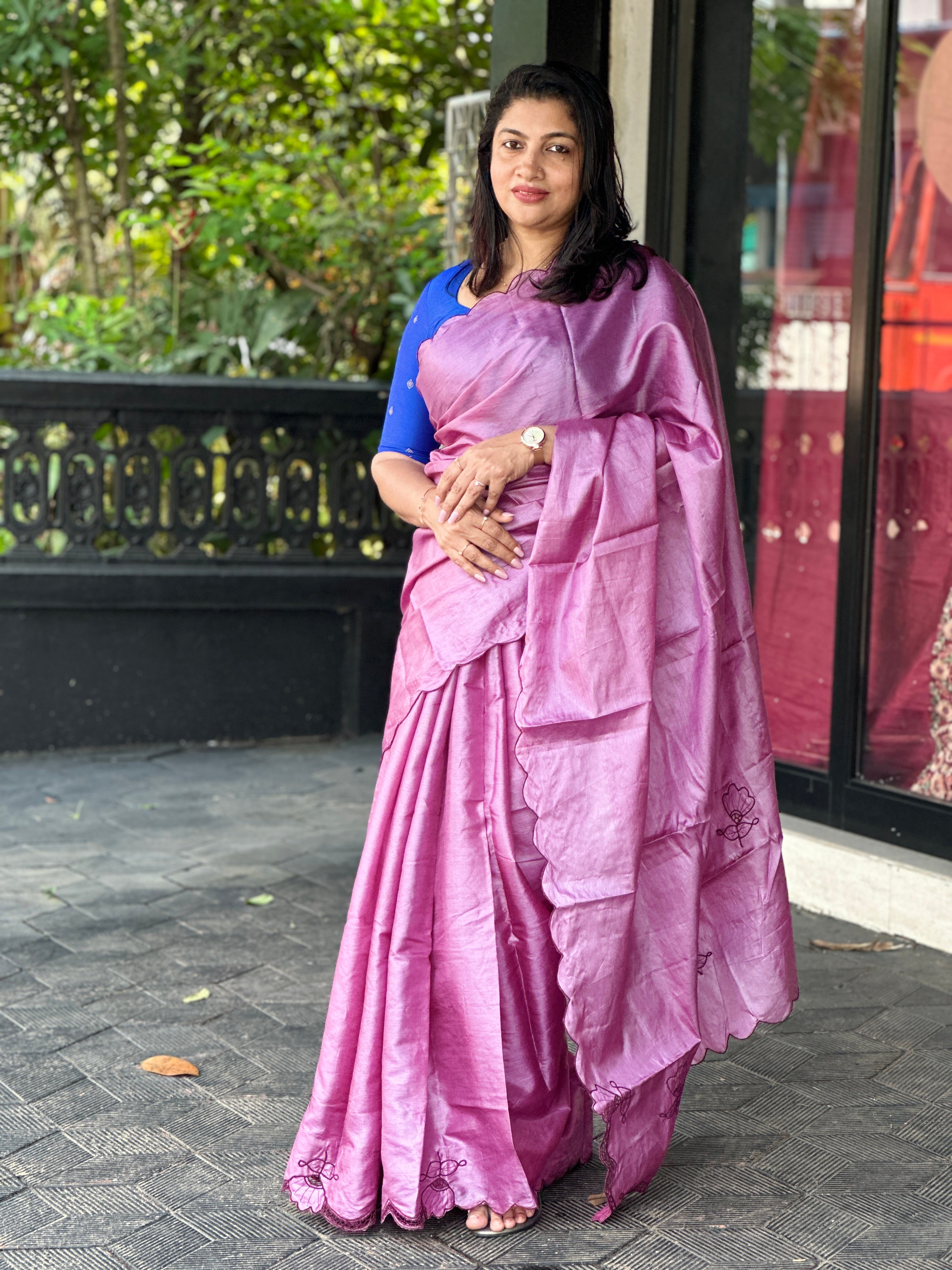 Twine Cutwork &  Scallop Pattern Tussar Saree | TC251