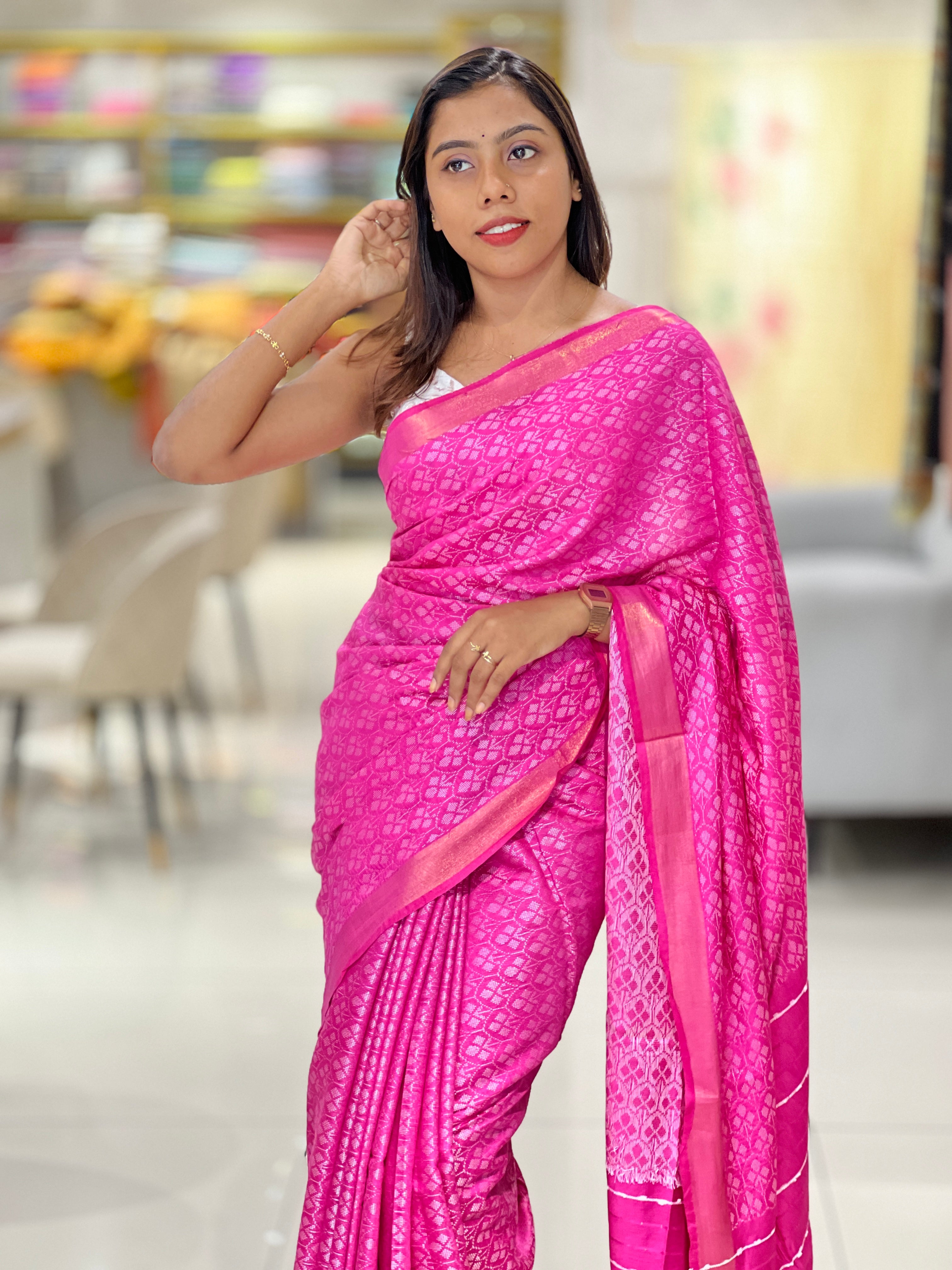 Geometric Patterned Semi Tussar Saree | SK420