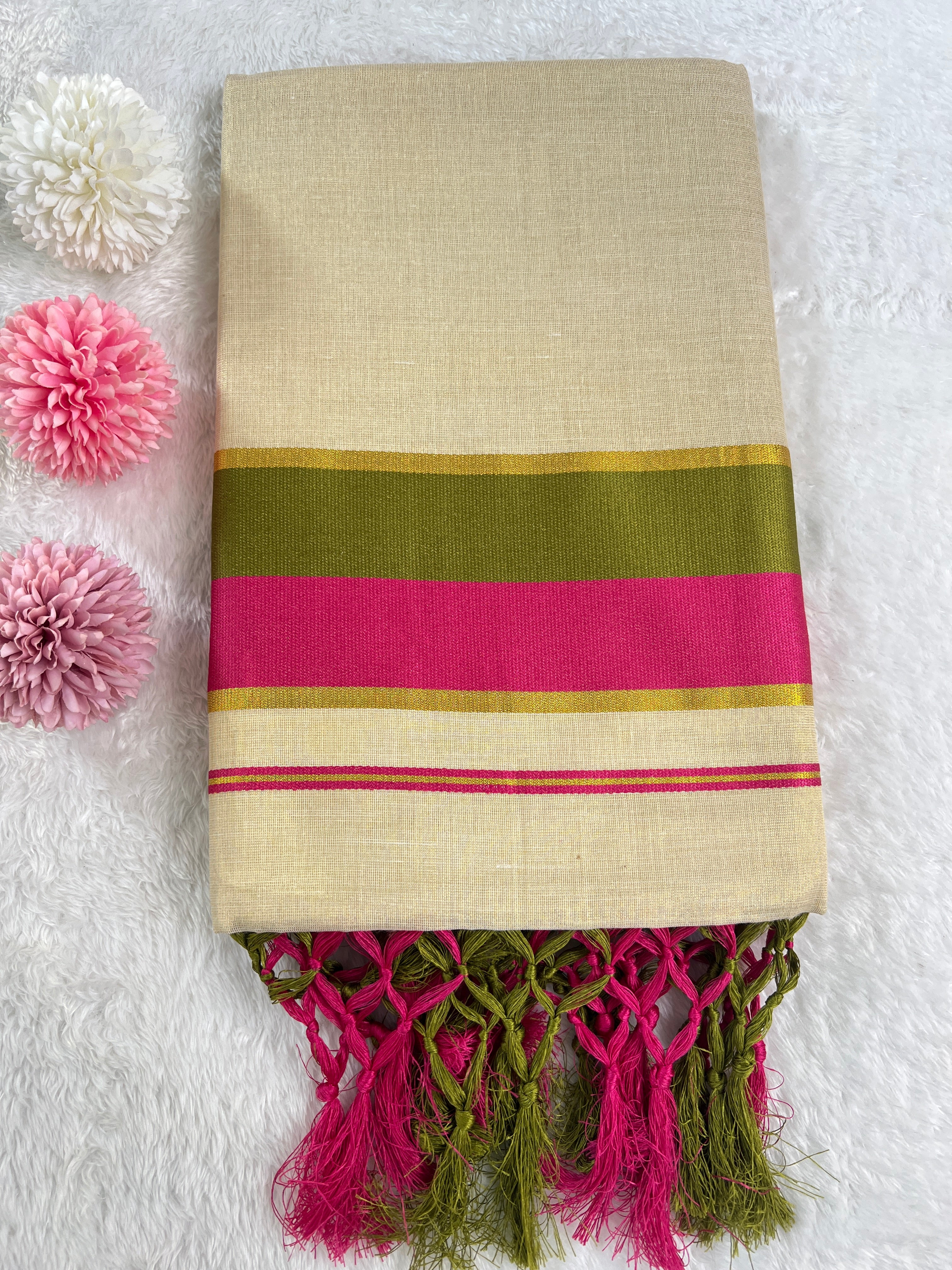 Double Border Pattern Tissue Kerala Cotton Set Mundu | GAT471