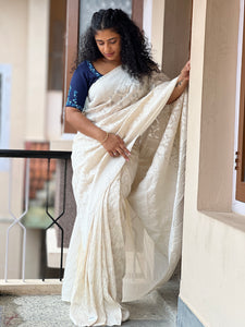 Silver Banarasi Weaved Georgette Saree | YNG321