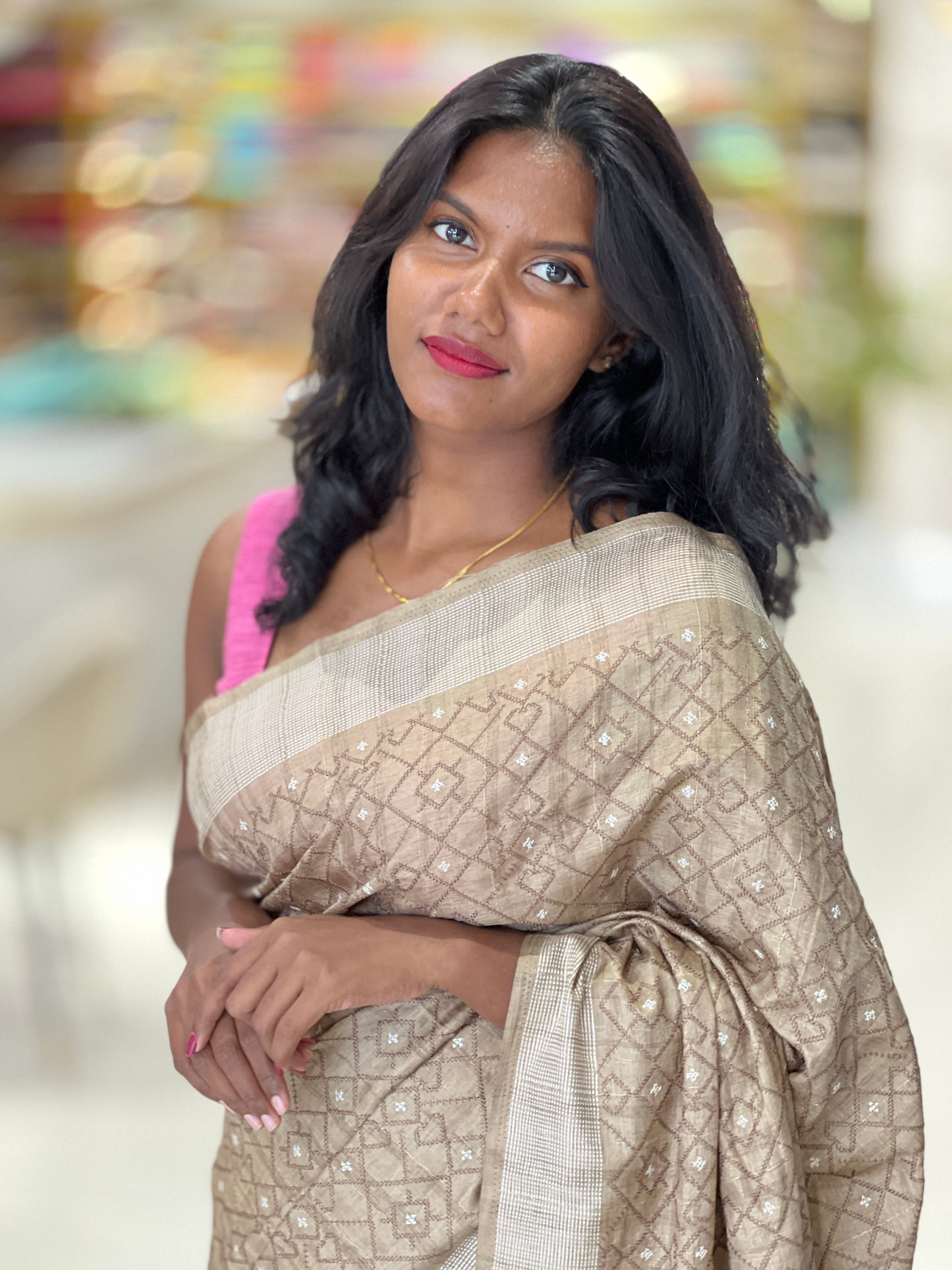 Machine Embroidery Detailed Semi Tussar Saree | SUN284