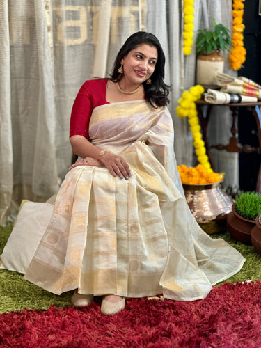 Check Pattern With Polka Dot Weaved Semi Silk Saree | HT254