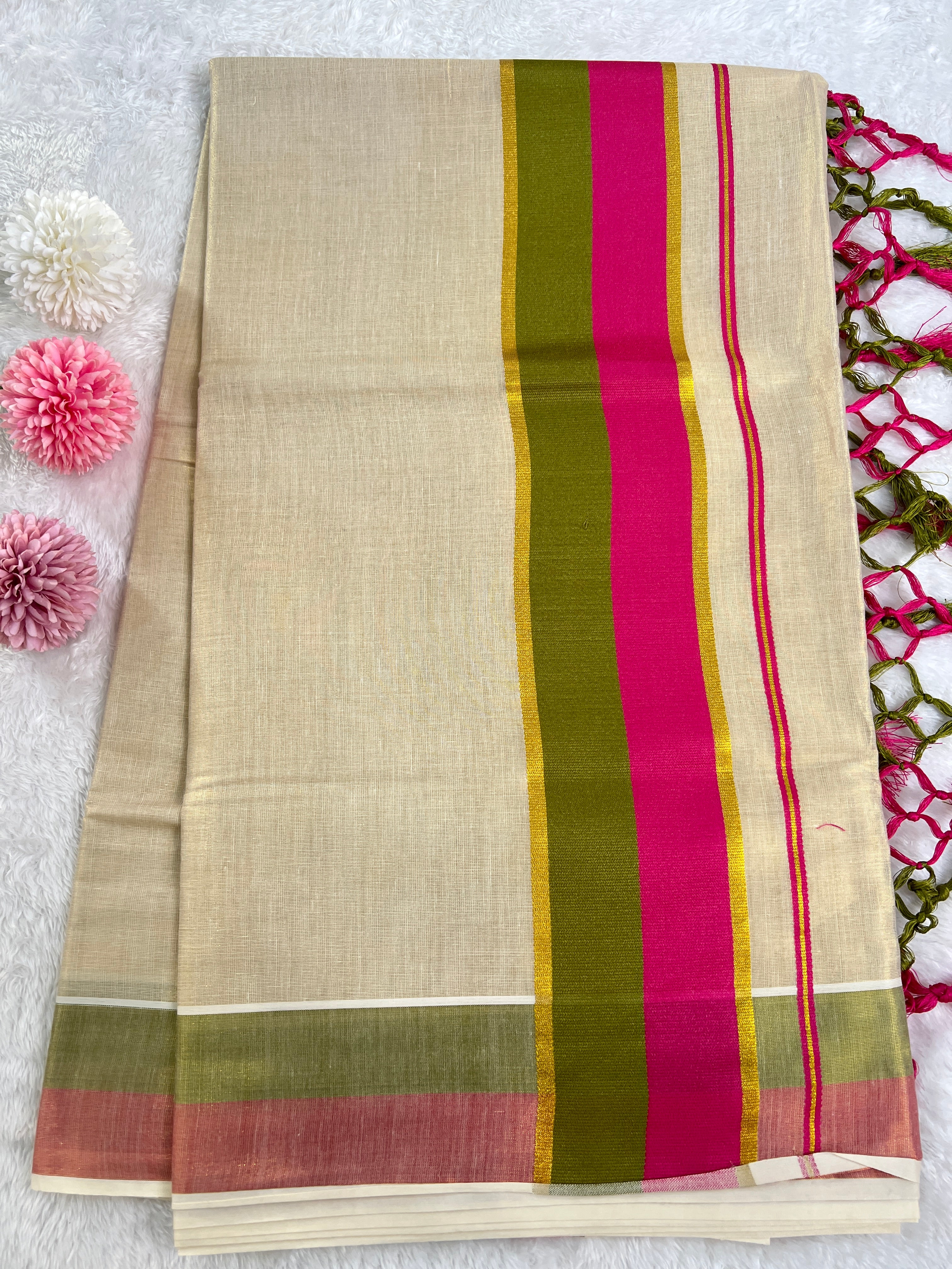 Double Border Pattern Tissue Kerala Cotton Set Mundu | GAT471