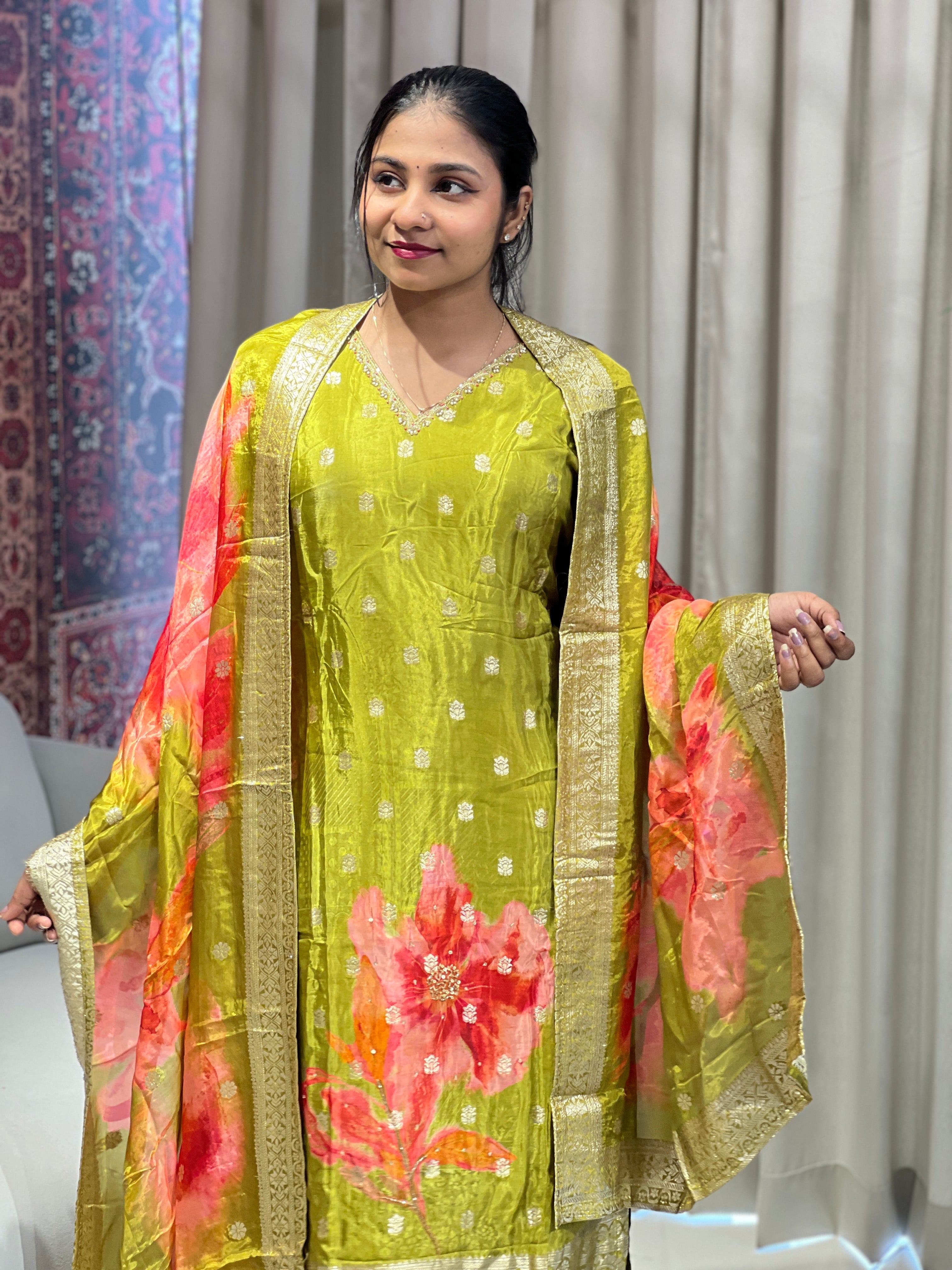 Digital Print Detailed Muslin Silk Kurta Set | FW373