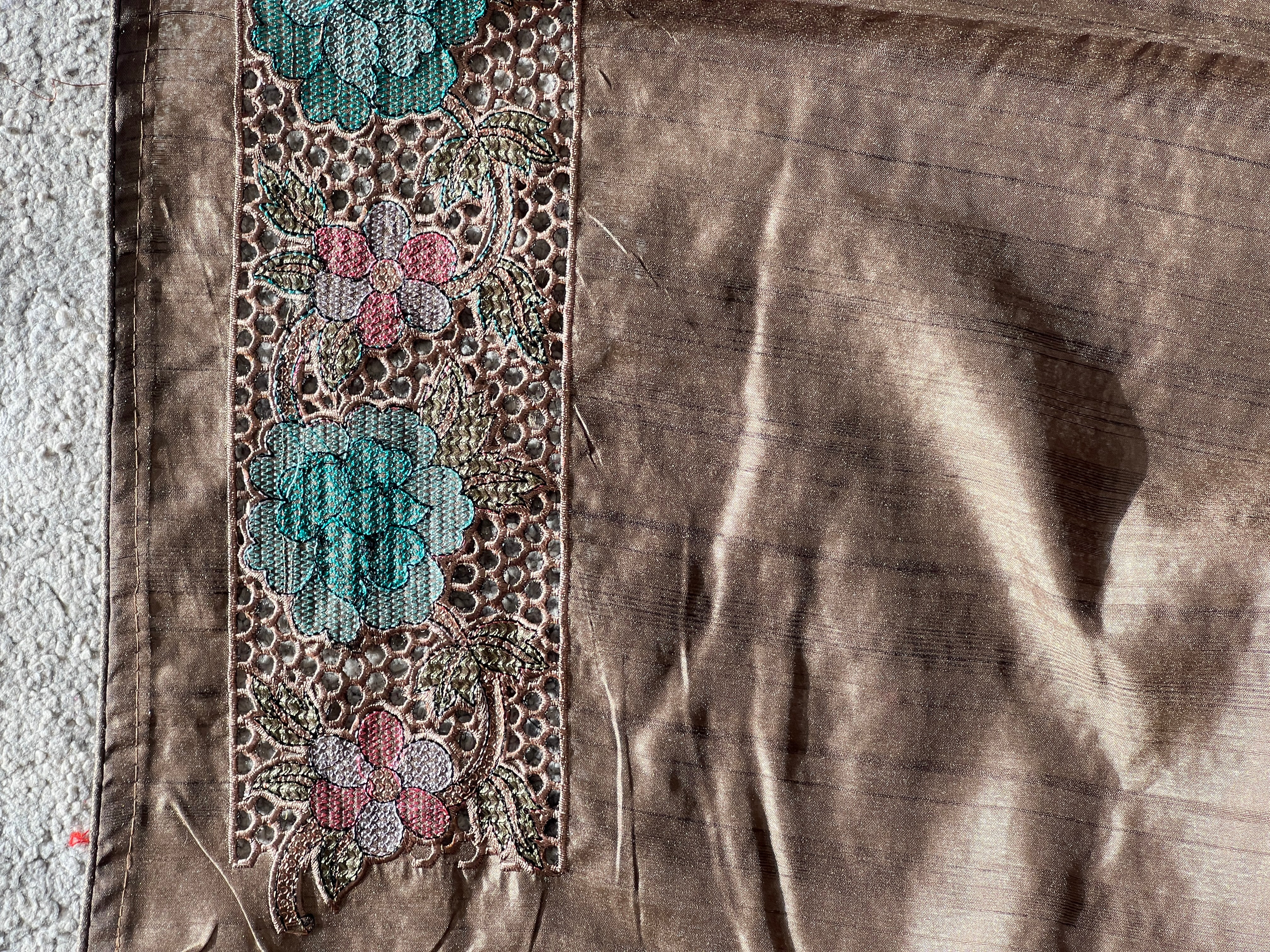 Lucknowi Embroidery Detailed Tussar Finish Saree | GAR111
