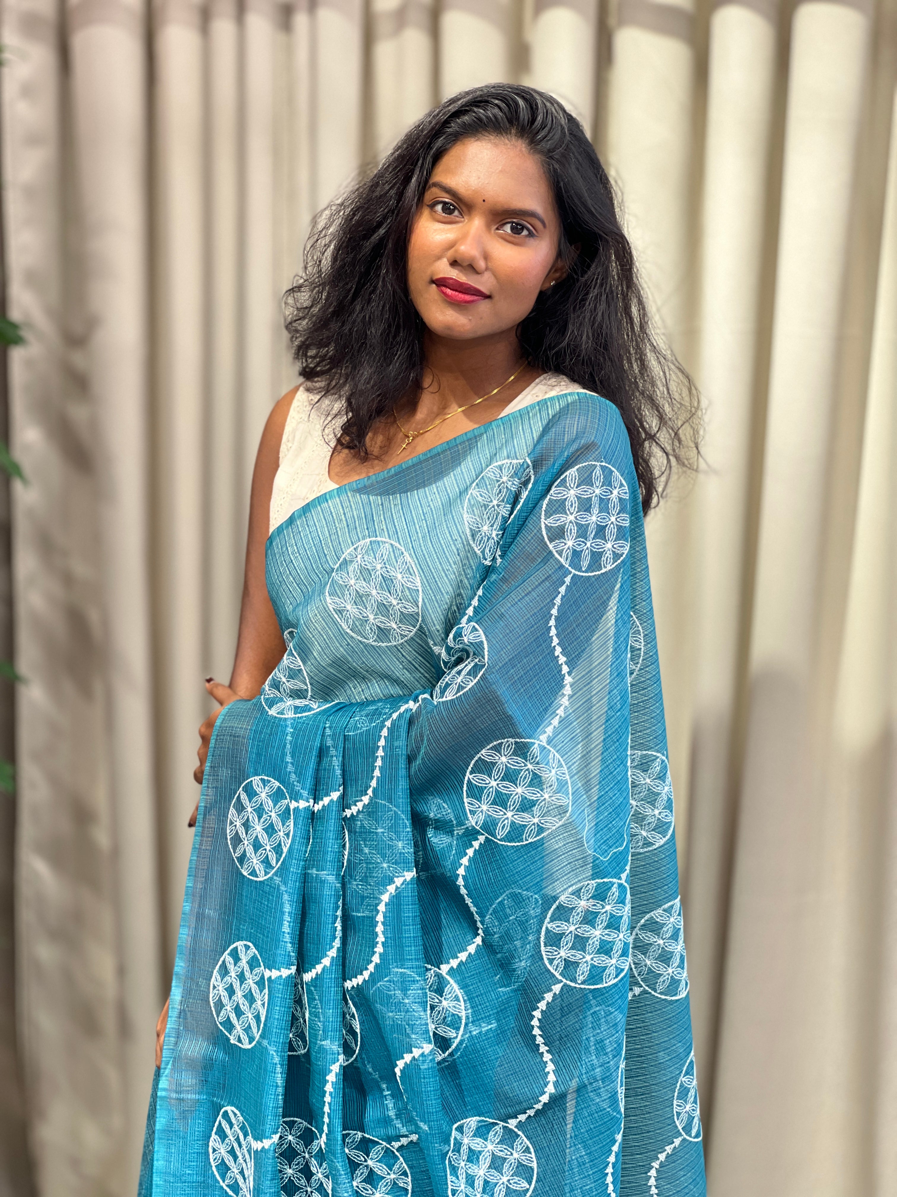 Machine Embroidery Detailed Kota Saree | NHH605