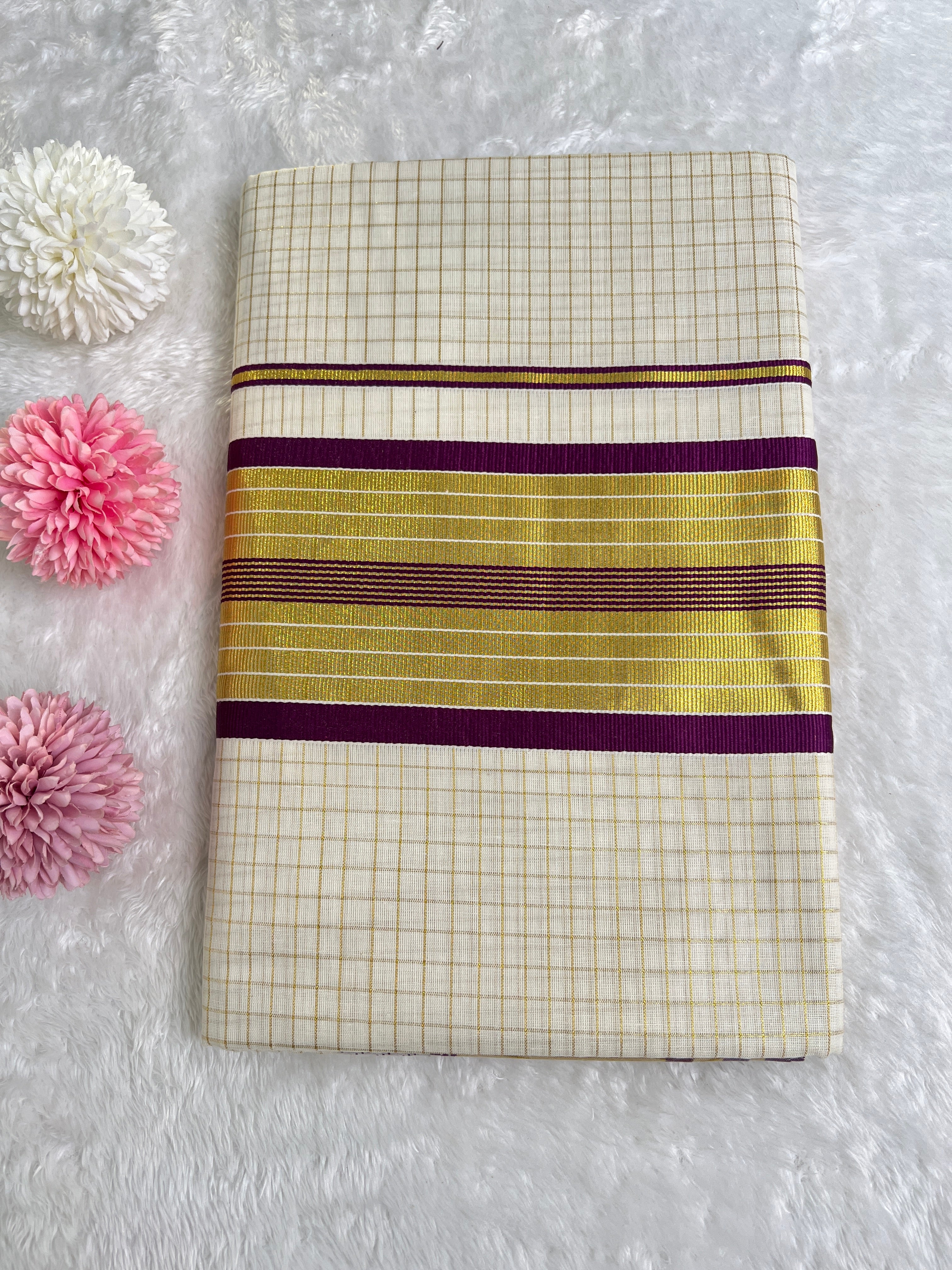 Check Pattern Kerala Cotton Set Mundu | GAT526