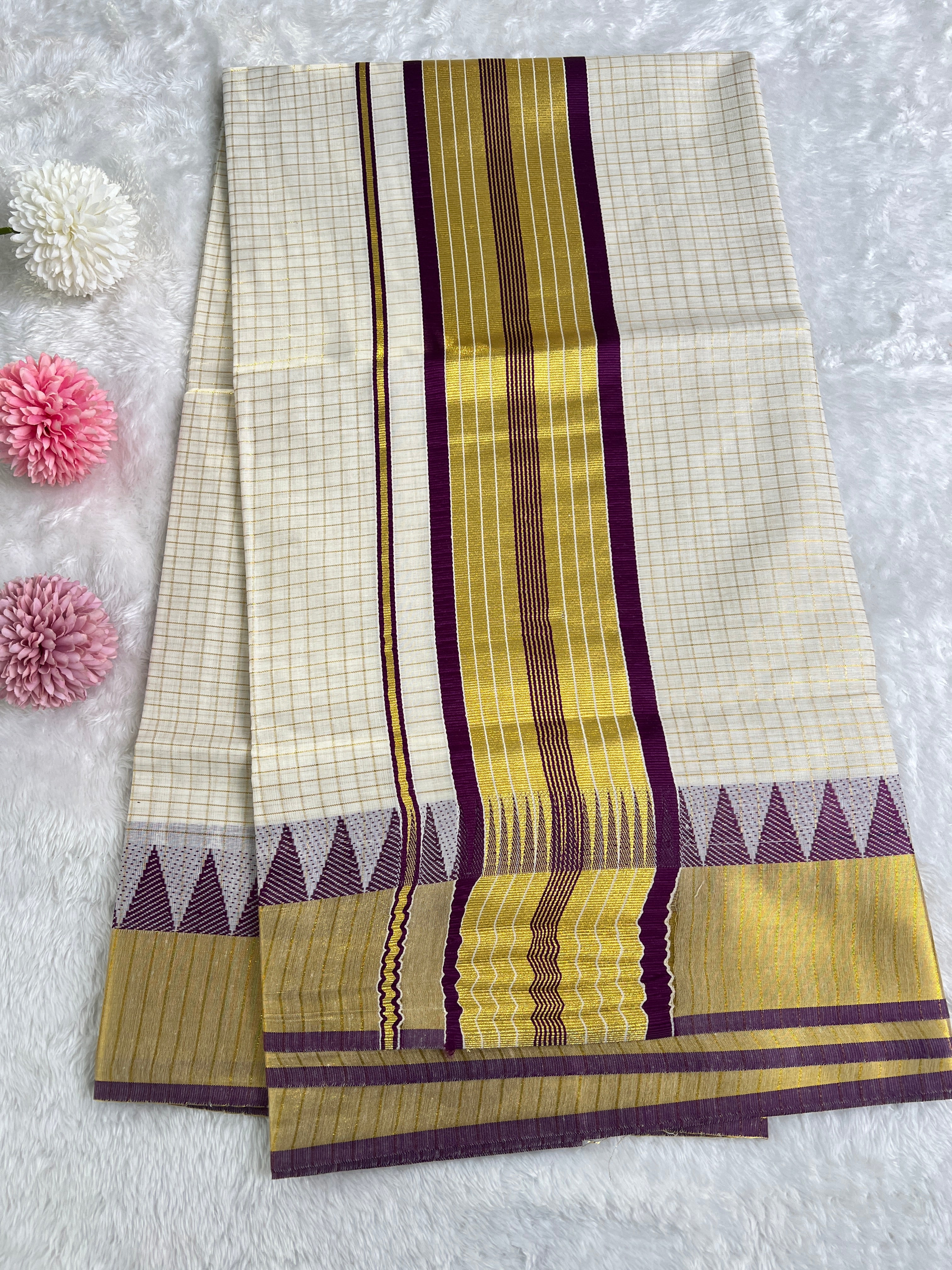 Check Pattern Kerala Cotton Set Mundu | GAT526