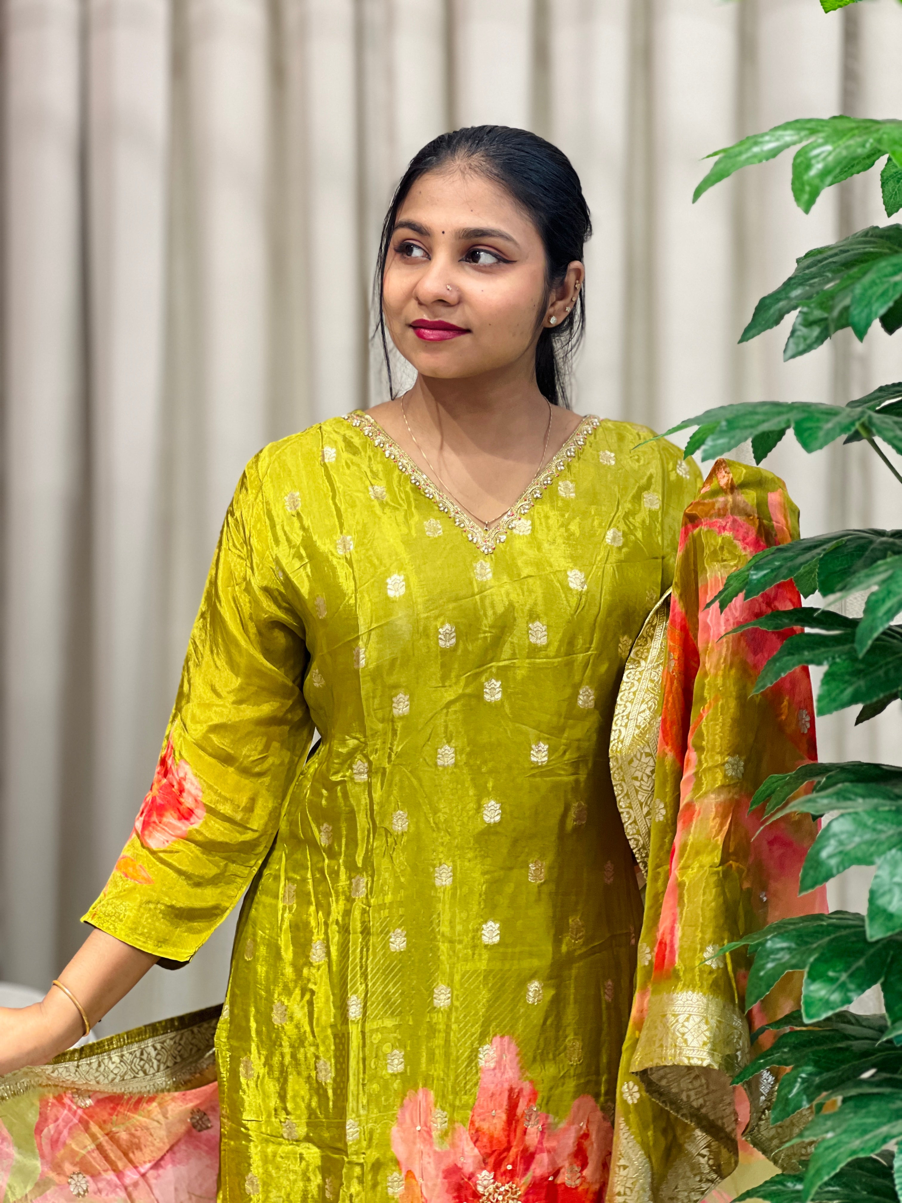 Digital Print Detailed Muslin Silk Kurta Set | FW373