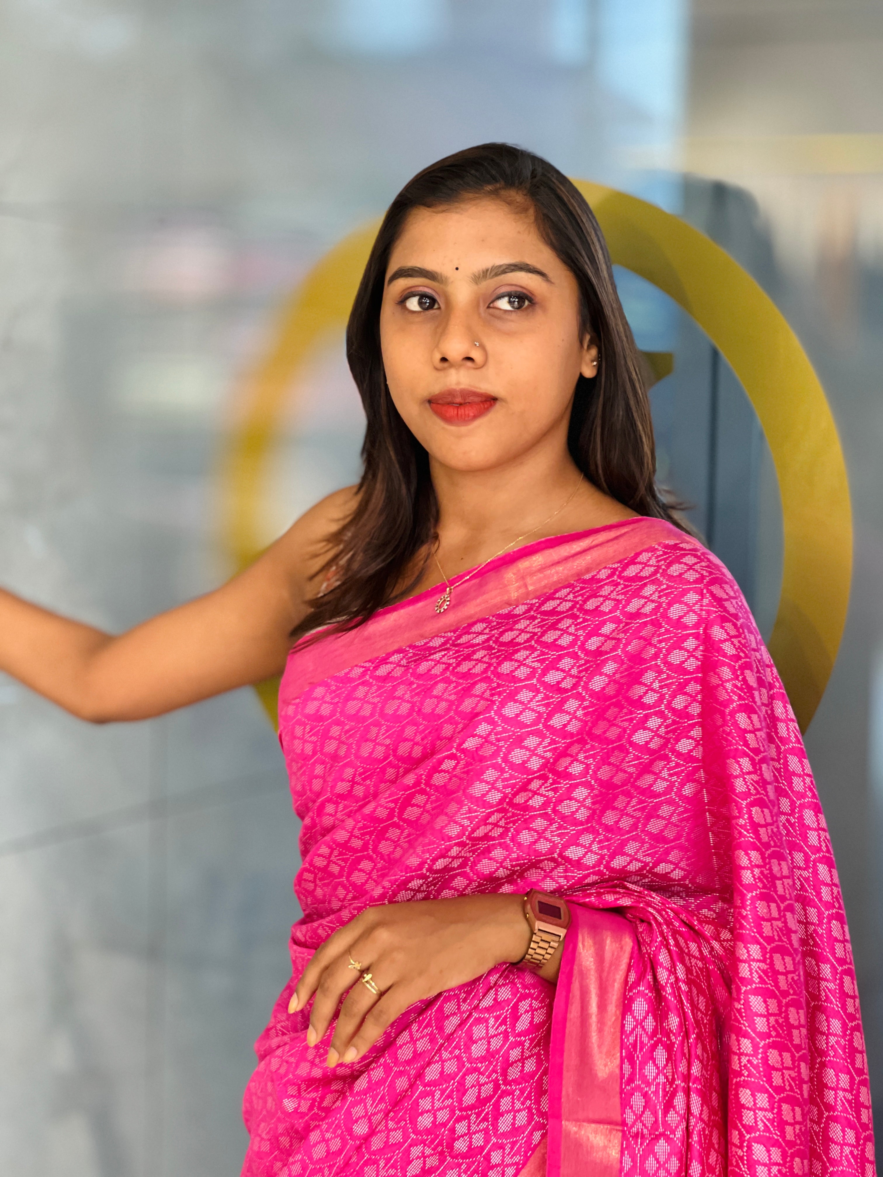 Geometric Patterned Semi Tussar Saree | SK420