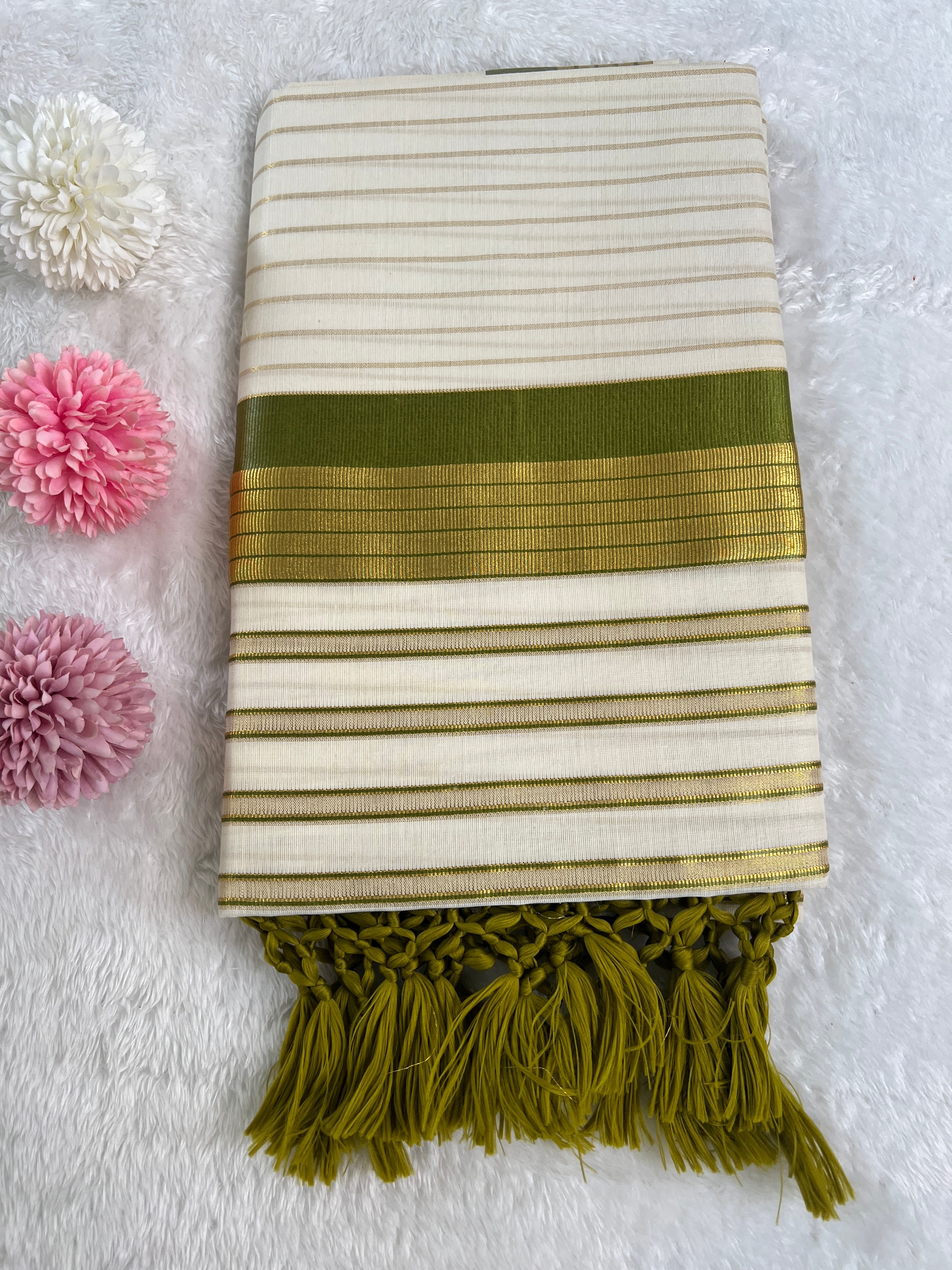 Stripe Border Pattern Kerala Cotton Set Mundu | GAT527