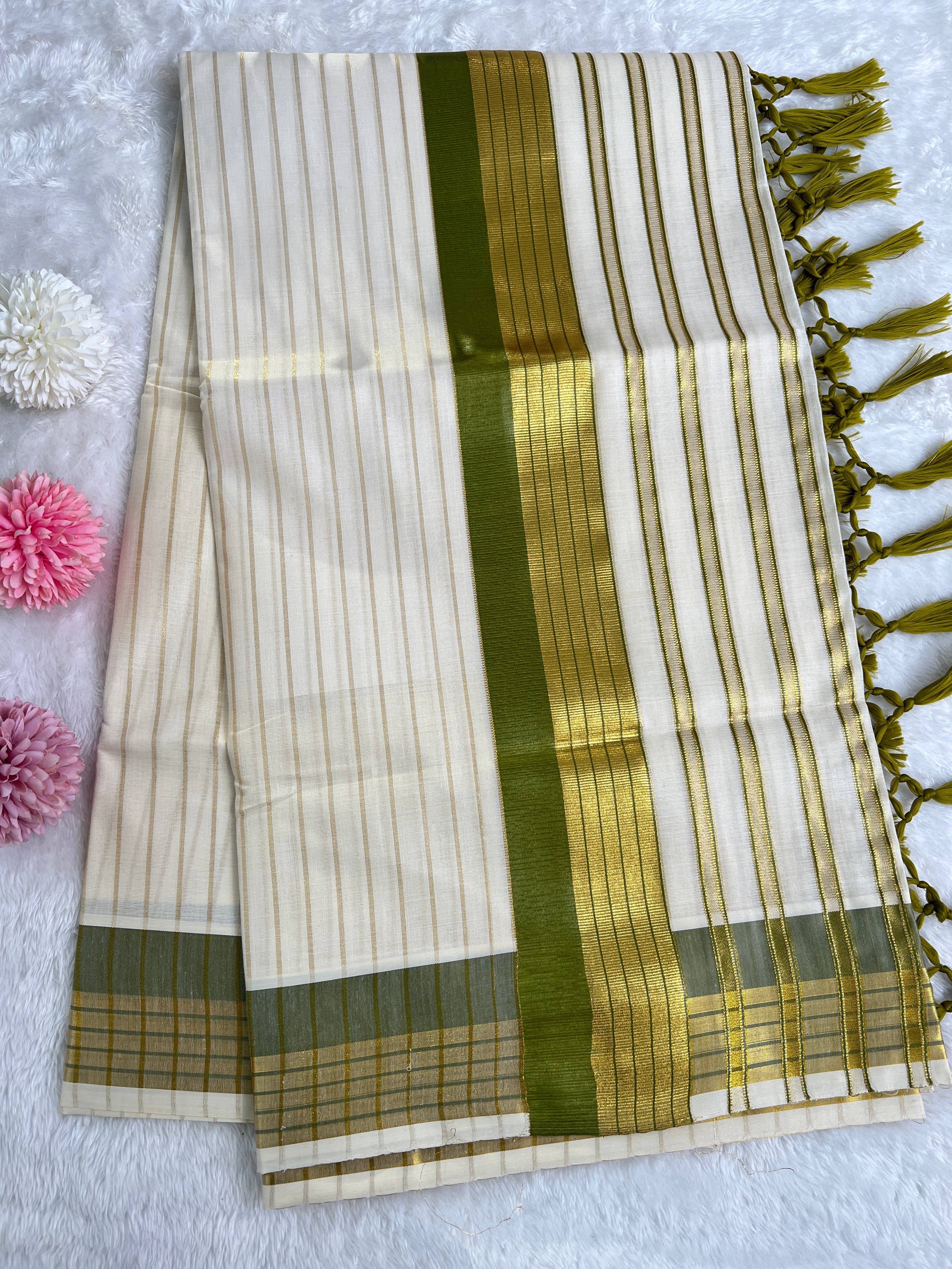 Stripe Border Pattern Kerala Cotton Set Mundu | GAT527
