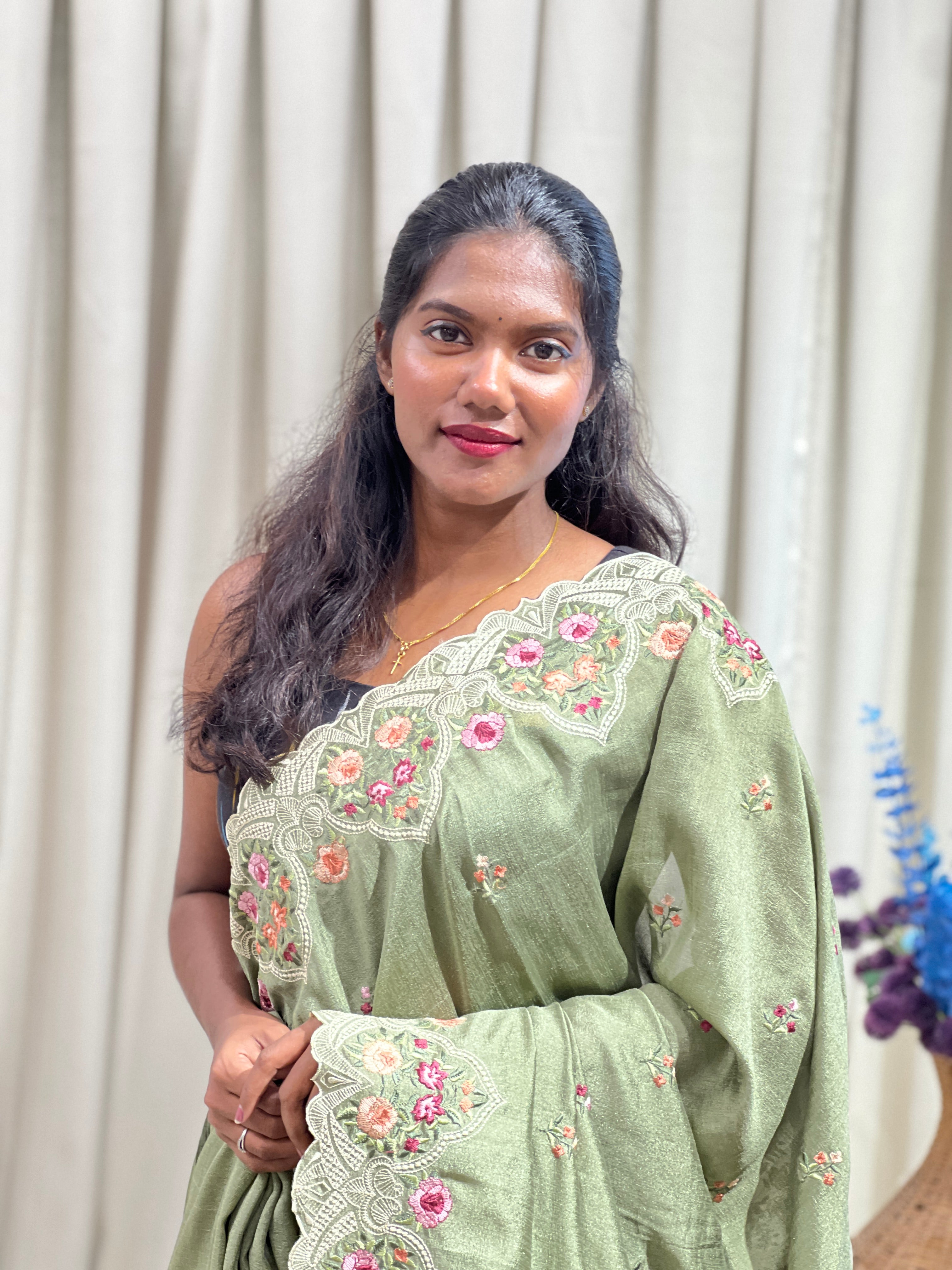 Floral Embroidery Pattern Semi Tussar Saree | RP854