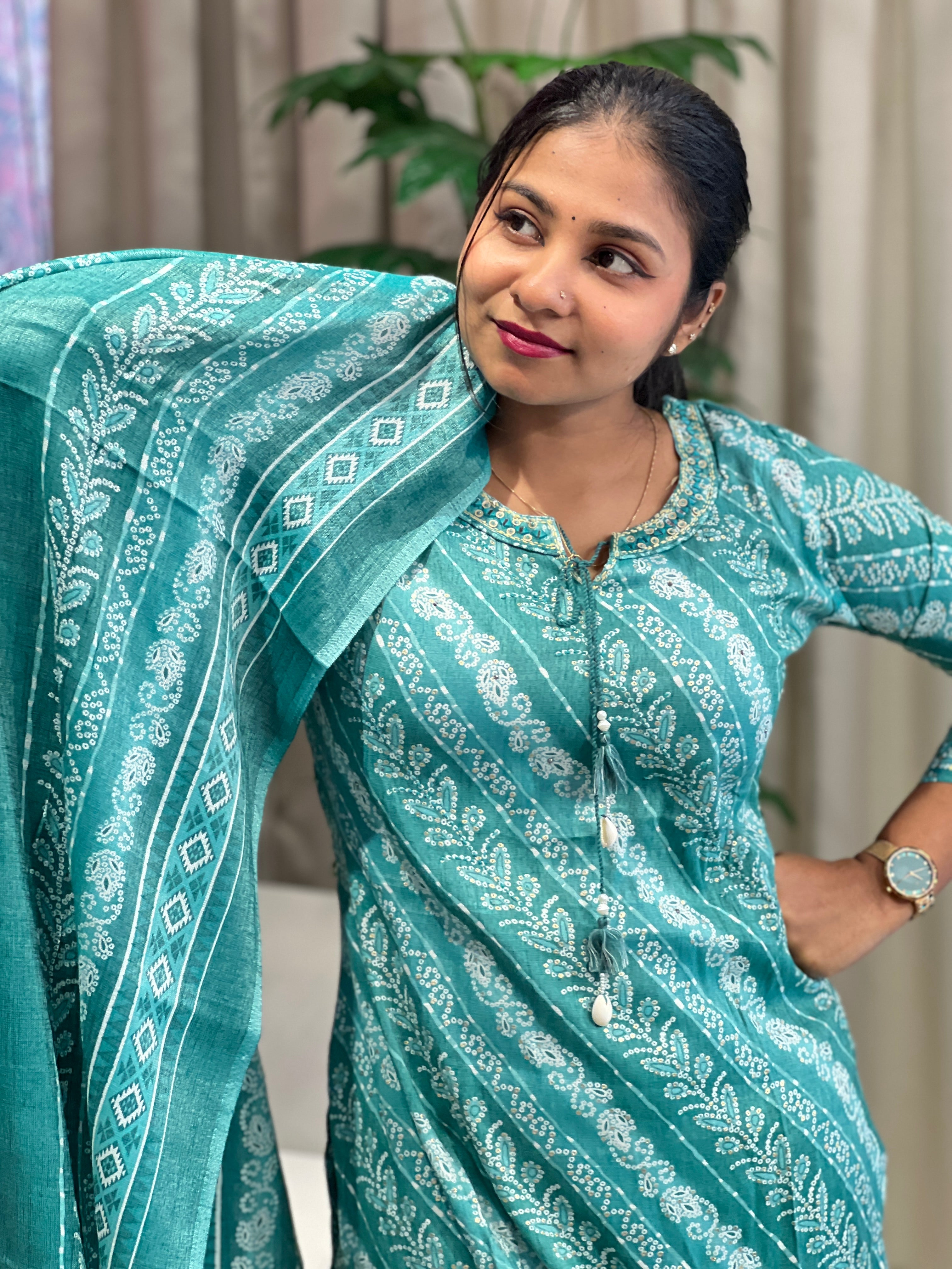 Printed Detailed Rayon Kurta Set | FW364