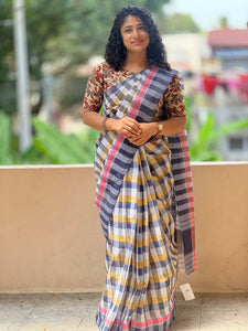 Check Patterned Cotton Saree | RP463