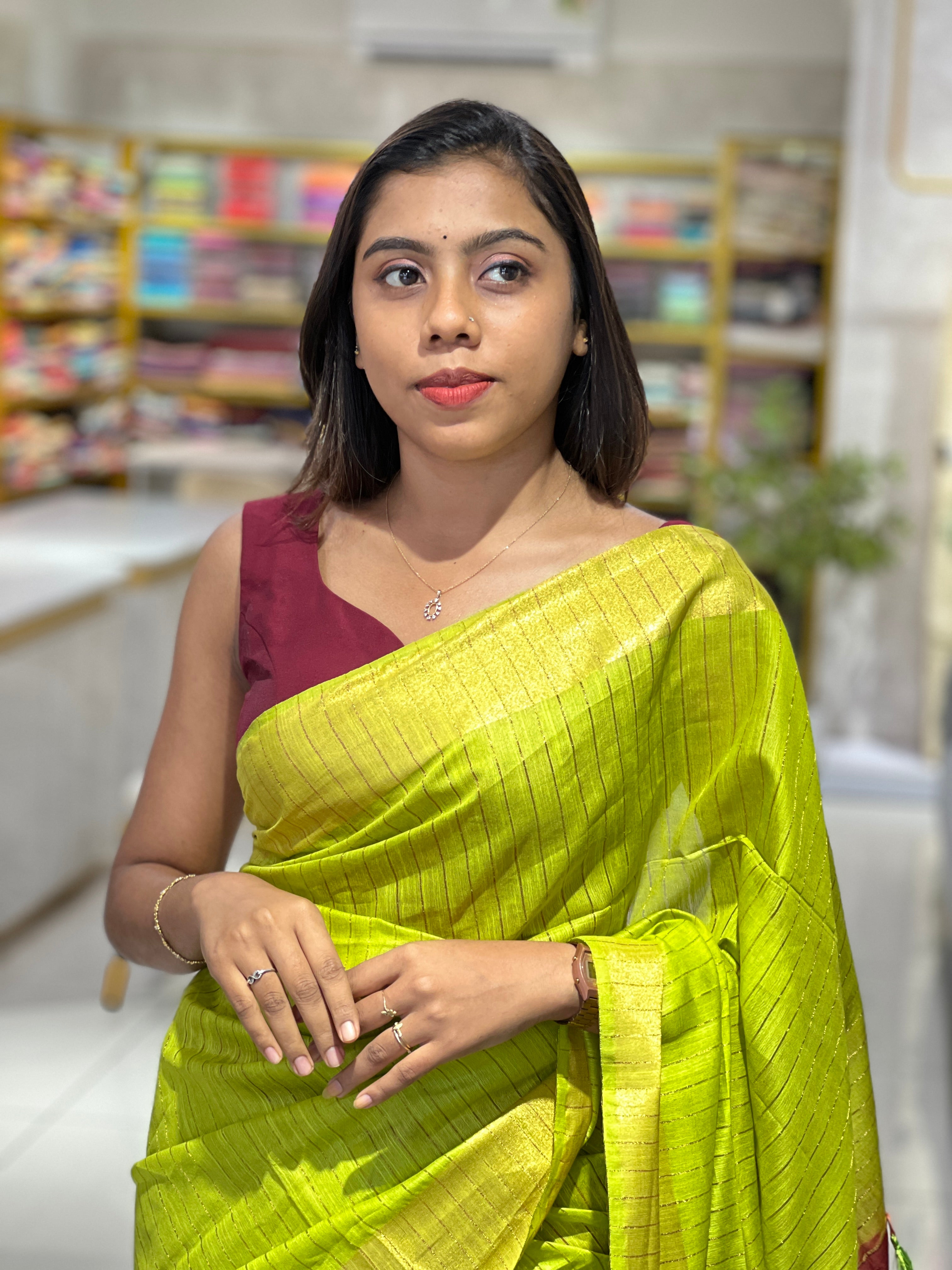 Zari Stripes Detailed Bhagalpuri Linen Saree | US257