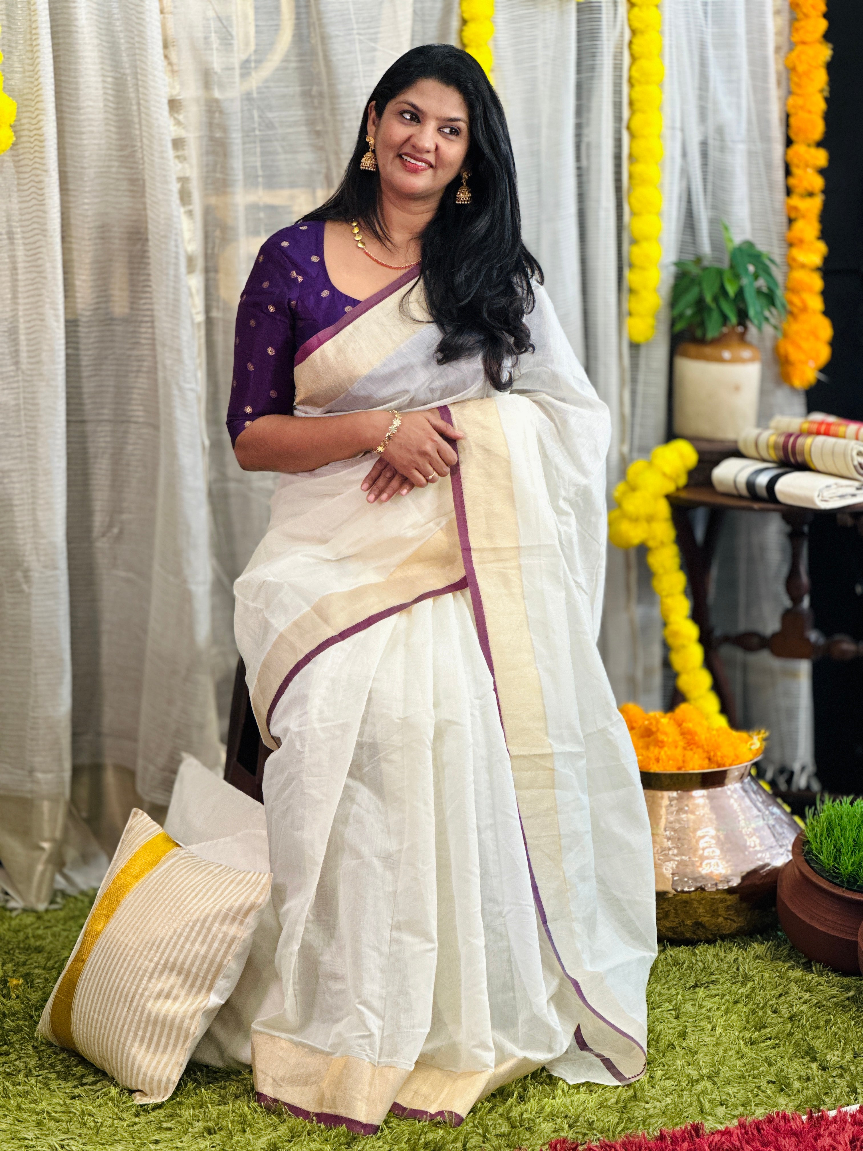 Kasavu With Kara Border Detailed  Kerala Cotton Saree | HT257