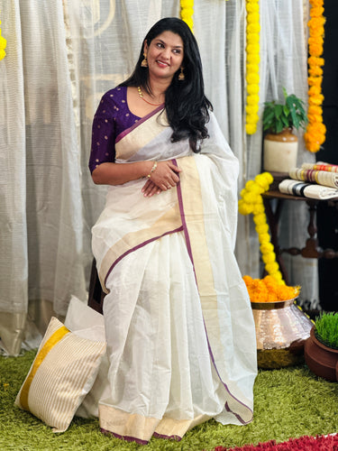 Kasavu With Kara Border Detailed  Kerala Cotton Saree | HT257