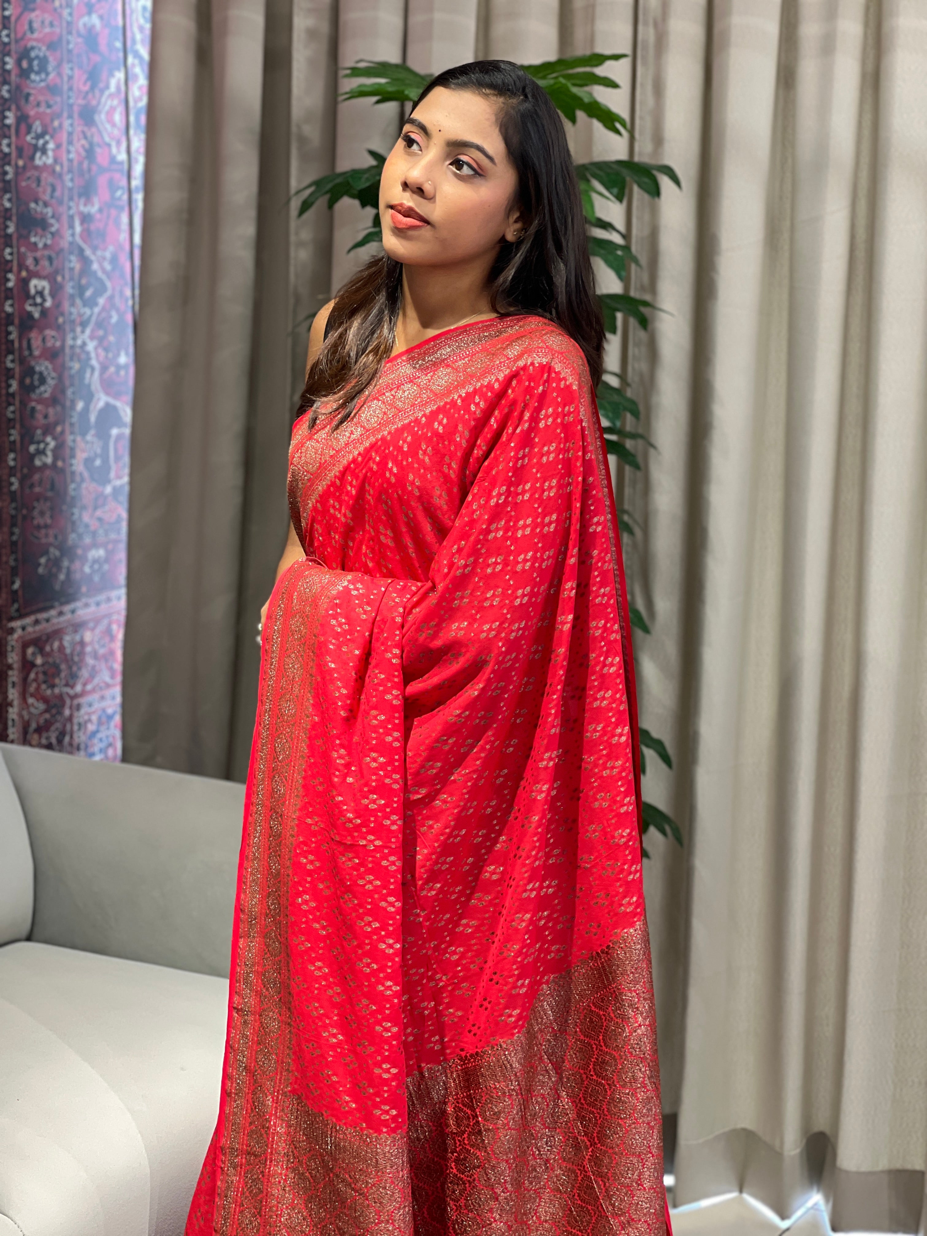 Zari And Thread Woven Georgette Banarasi Saree | YNG1060