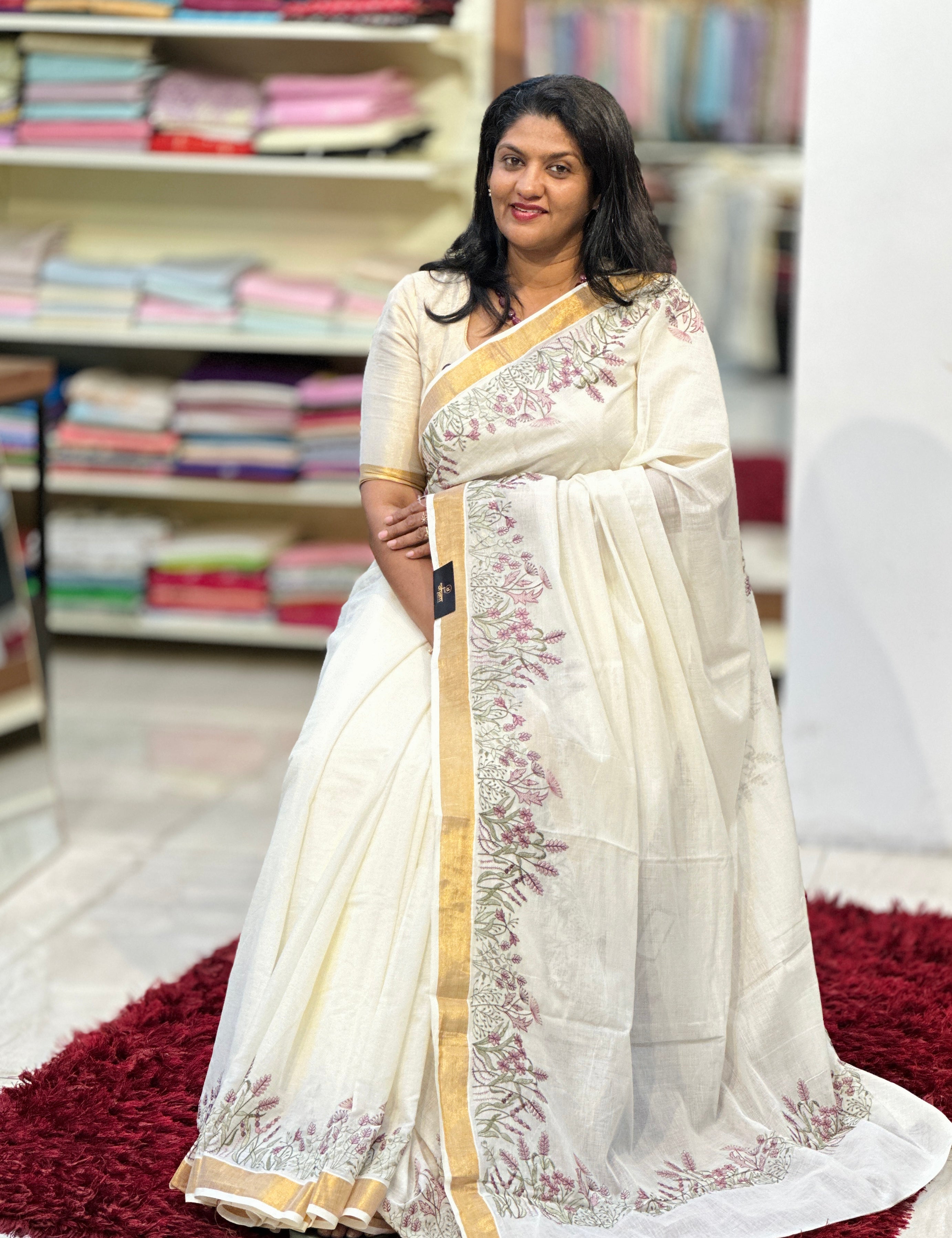 Embroidered Kerala Cotton Saree | JSC316