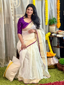 Kasavu With Kara Border Detailed  Kerala Cotton Saree | HT257
