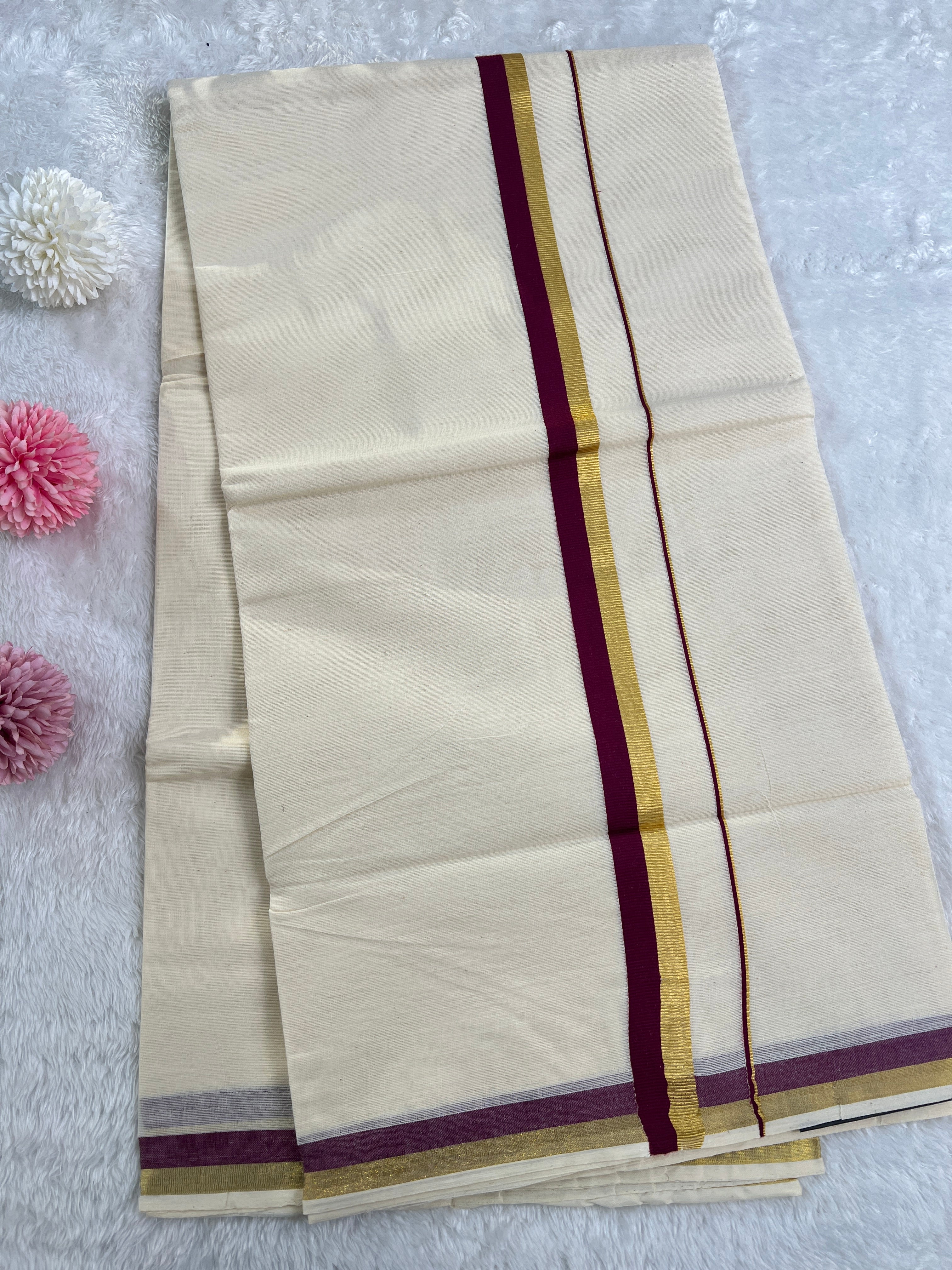 Kara Pattern Border Kerala Cotton Set Mundu | GAT452