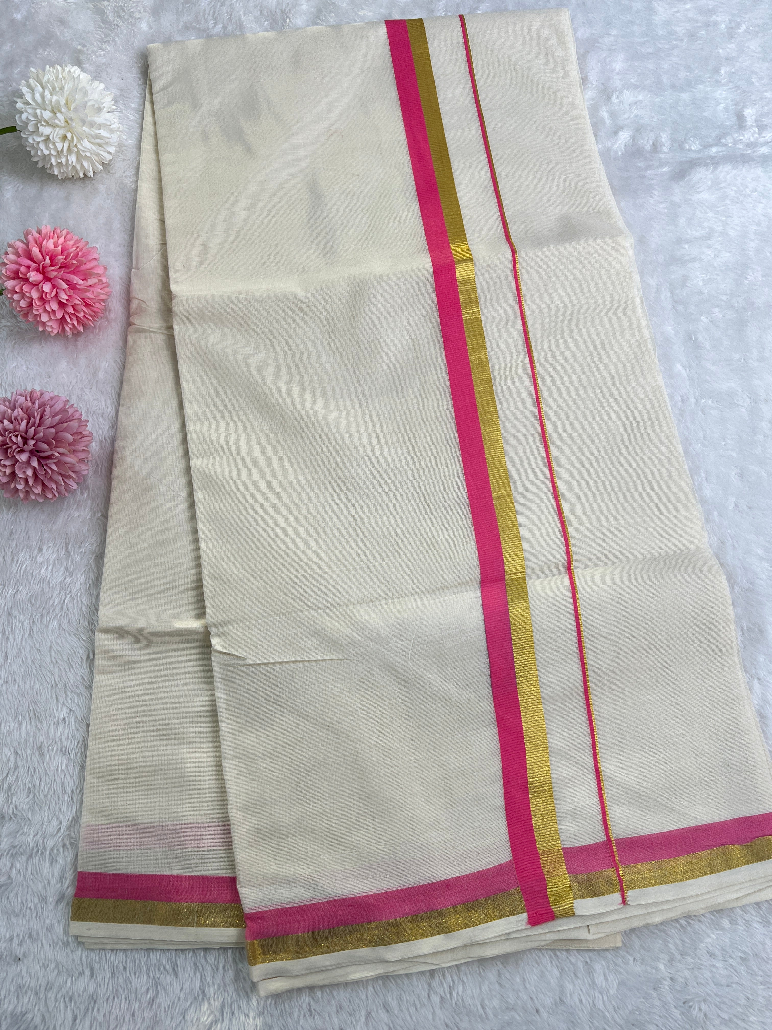 Kara Pattern Border Kerala Cotton Set Mundu | GAT451