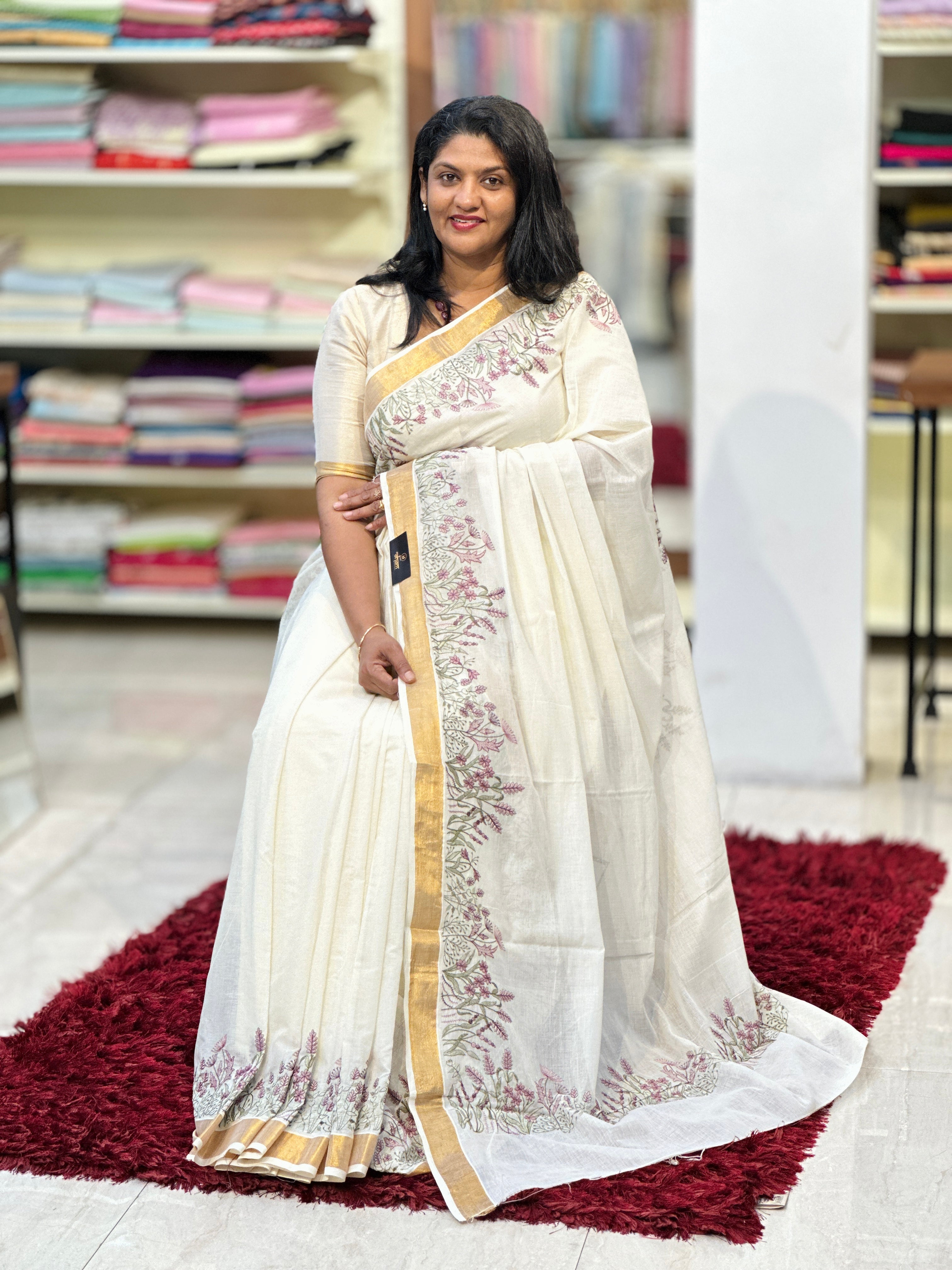 Embroidered Kerala Cotton Saree | JSC316