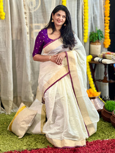 Kasavu With Kara Border Detailed  Kerala Cotton Saree | HT257