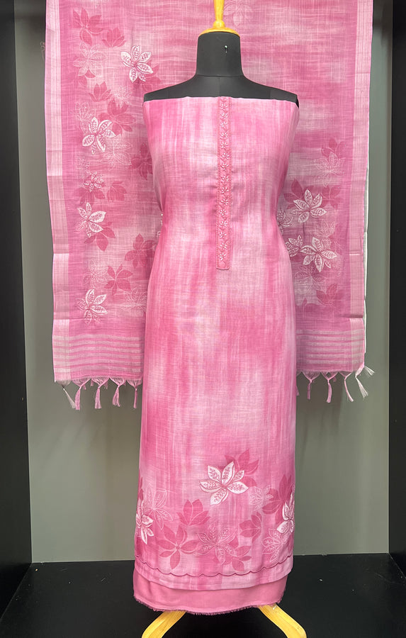 Floral Print With Embroidery Highlighted Linen Finish Salwar Set | KSD187