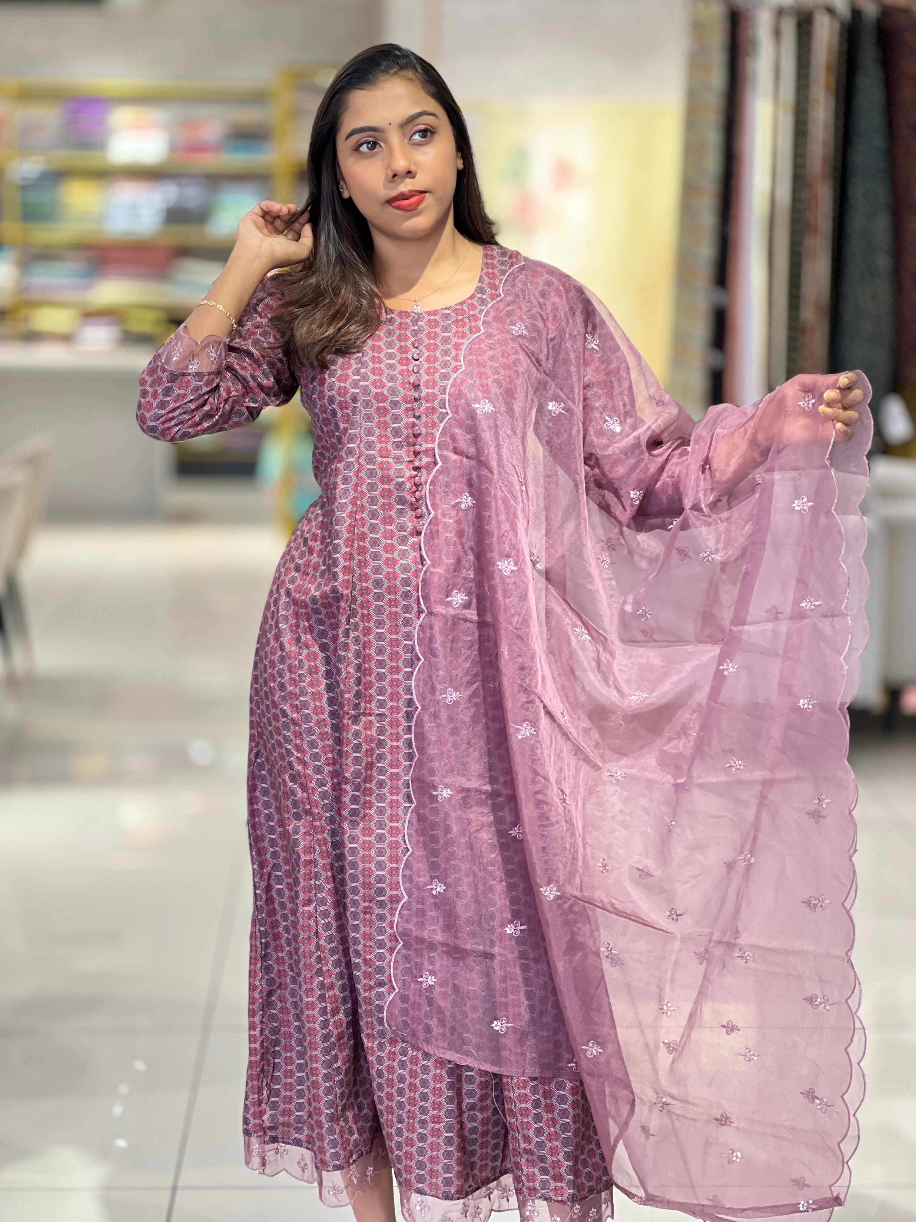 Geometric Patterned Cotton Blended Kurta (Without Bottom) | NI508
