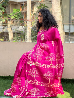 Discharge Printed Tussur Saree | AHD1312