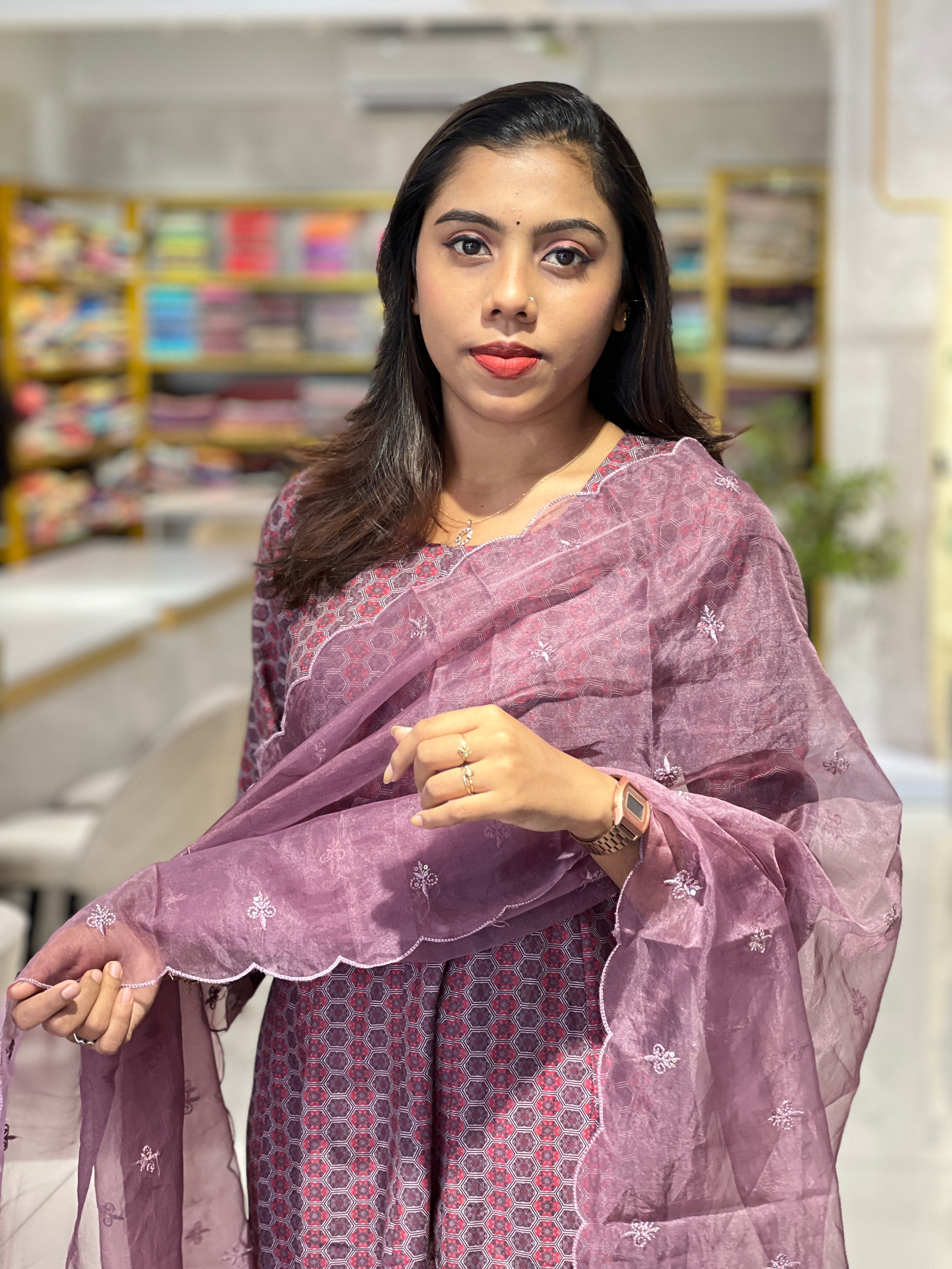 Geometric Patterned Cotton Blended Kurta (Without Bottom) | NI508
