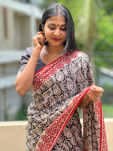 Hand Block Printed Mul Cotton Saree | JKL322