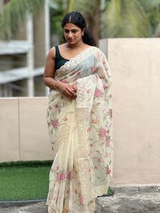 Floral Cross Stitch Embroidered Kota Saree | GMS105