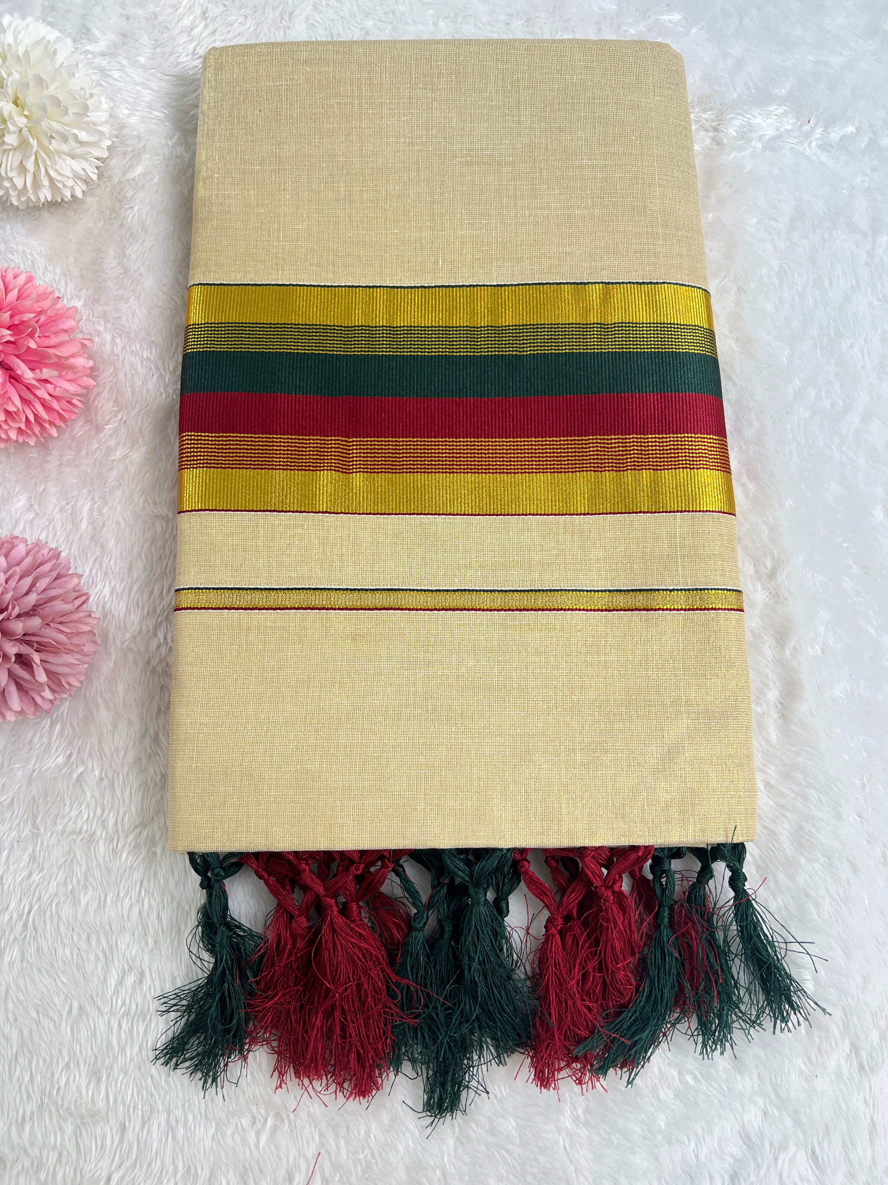 Double Border Pattern Kerala Cotton Set Mundu | GAT467