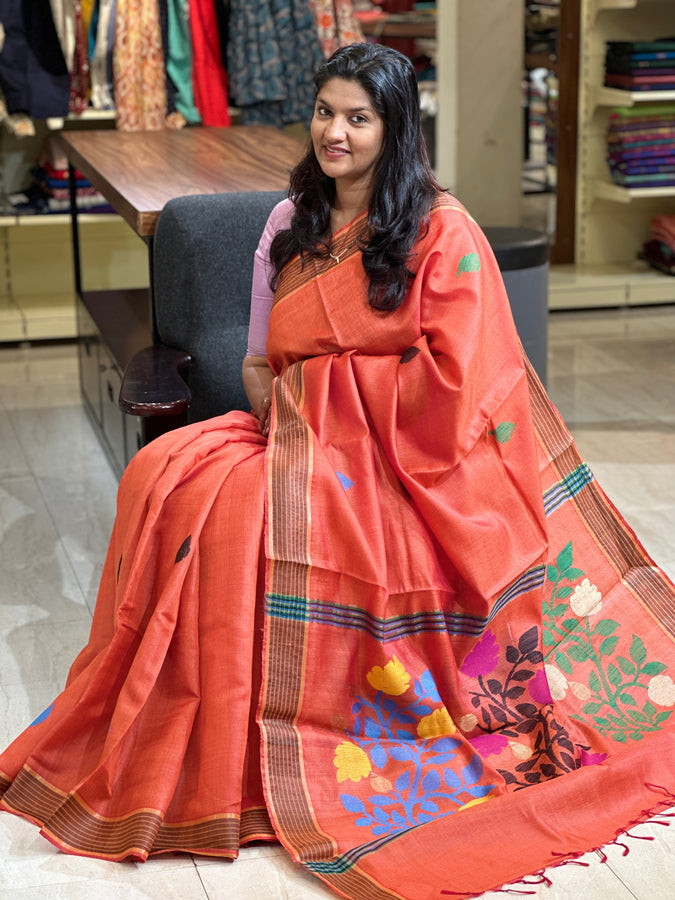 Leaf Weaving Pattern Tussar Saree | AHR383