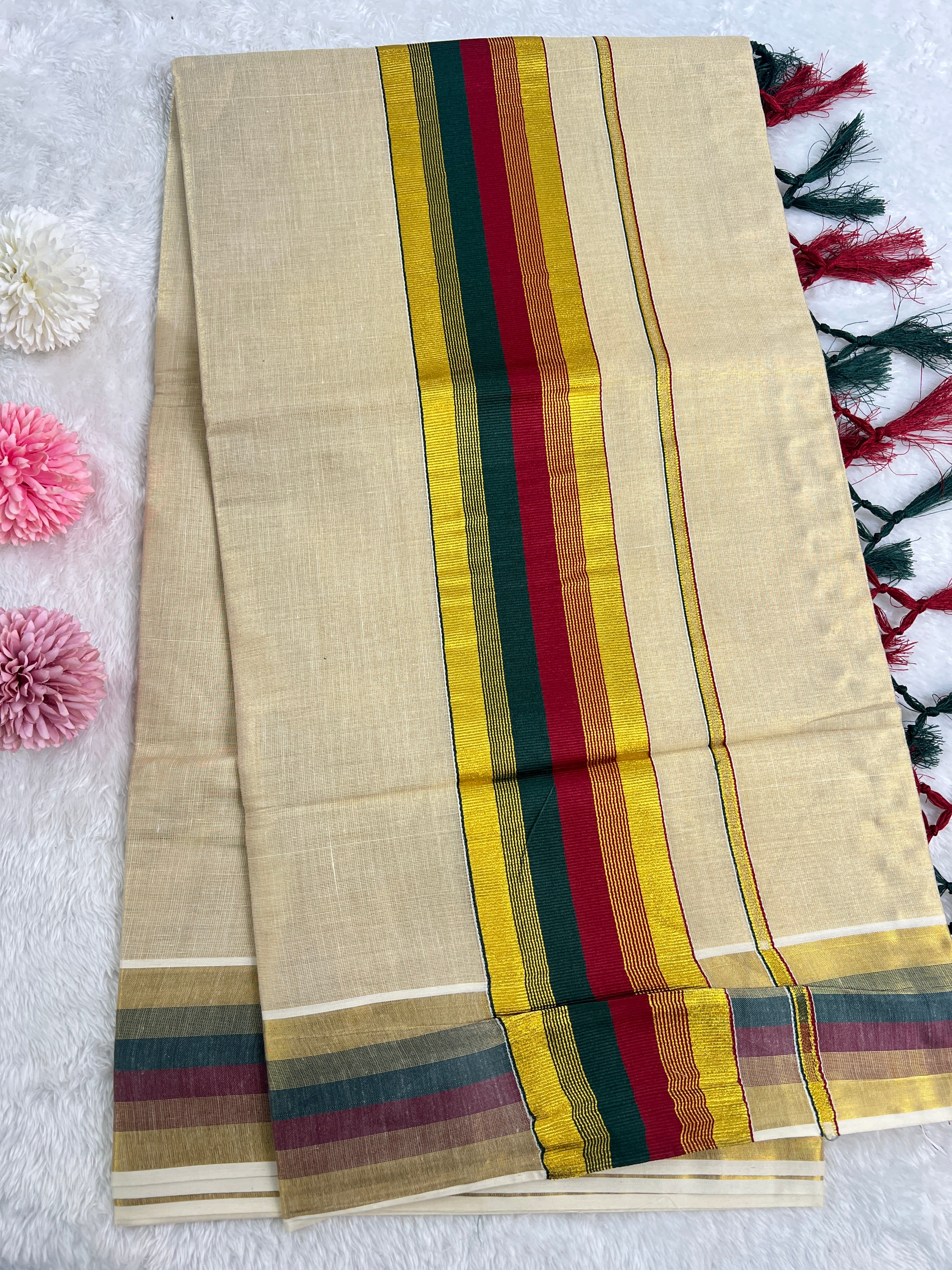 Double Border Pattern Kerala Cotton Set Mundu | GAT467