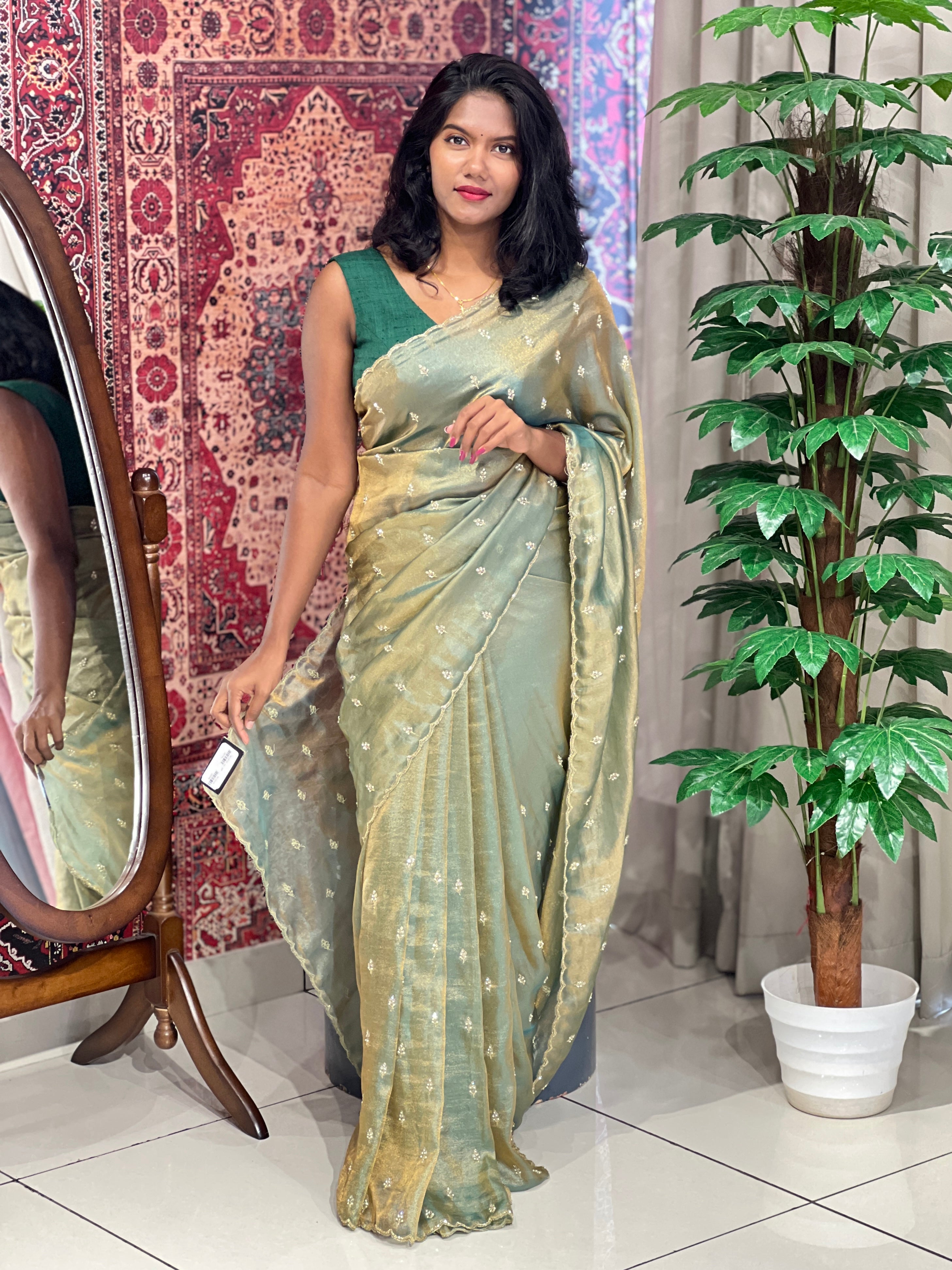 Sugar Beads Detailed Shimmer Georgette Saree | SBP849