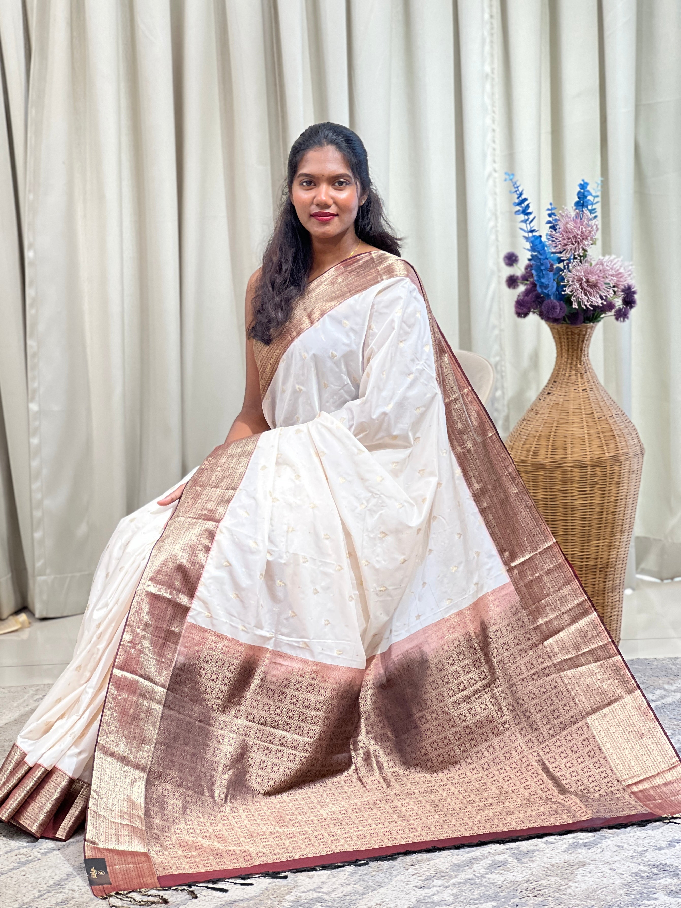 Golden Zari Buta Pattern Semi Silk Saree | TR163