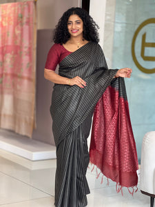 Stripe Patterned Bhagalpuri Linen Saree | SK383