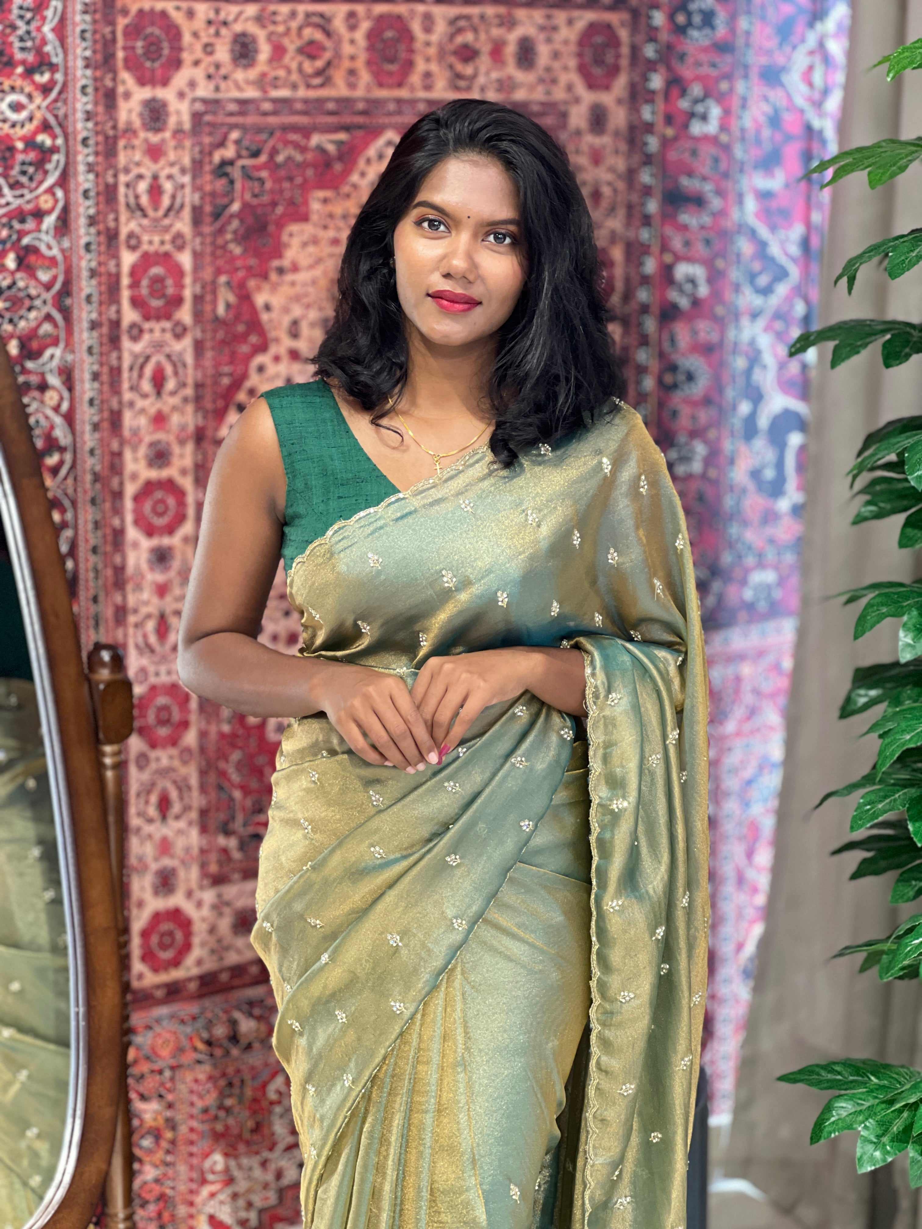 Sugar Beads Detailed Shimmer Georgette Saree | SBP849